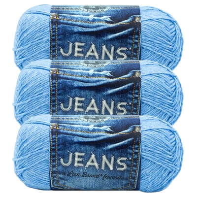 (3-pack) Lion Brand Yarn 505-110 Jeans Yarn, Classic - Blue