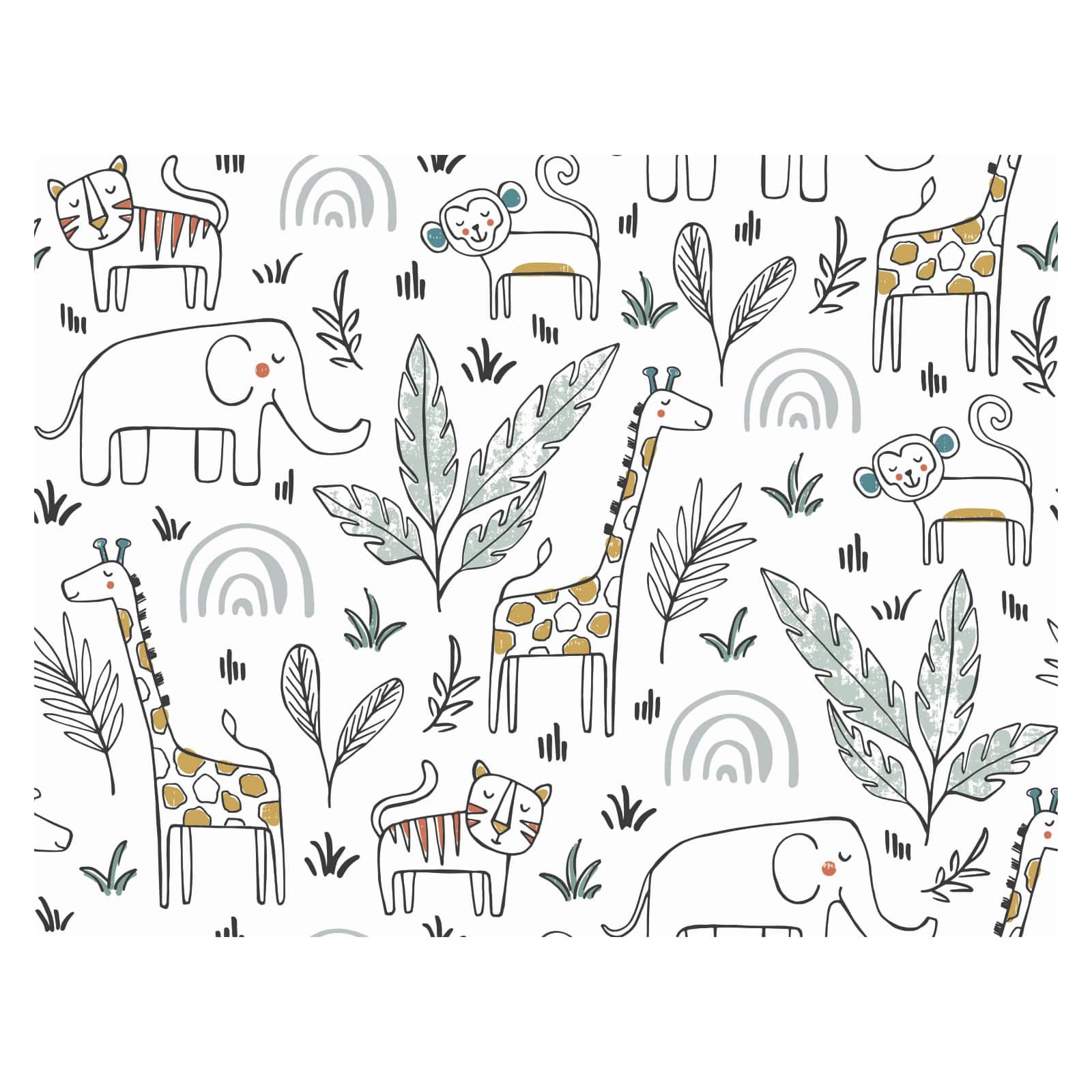RoomMates White & Yellow Jungle Menagerie Peel & Stick Wallpaper