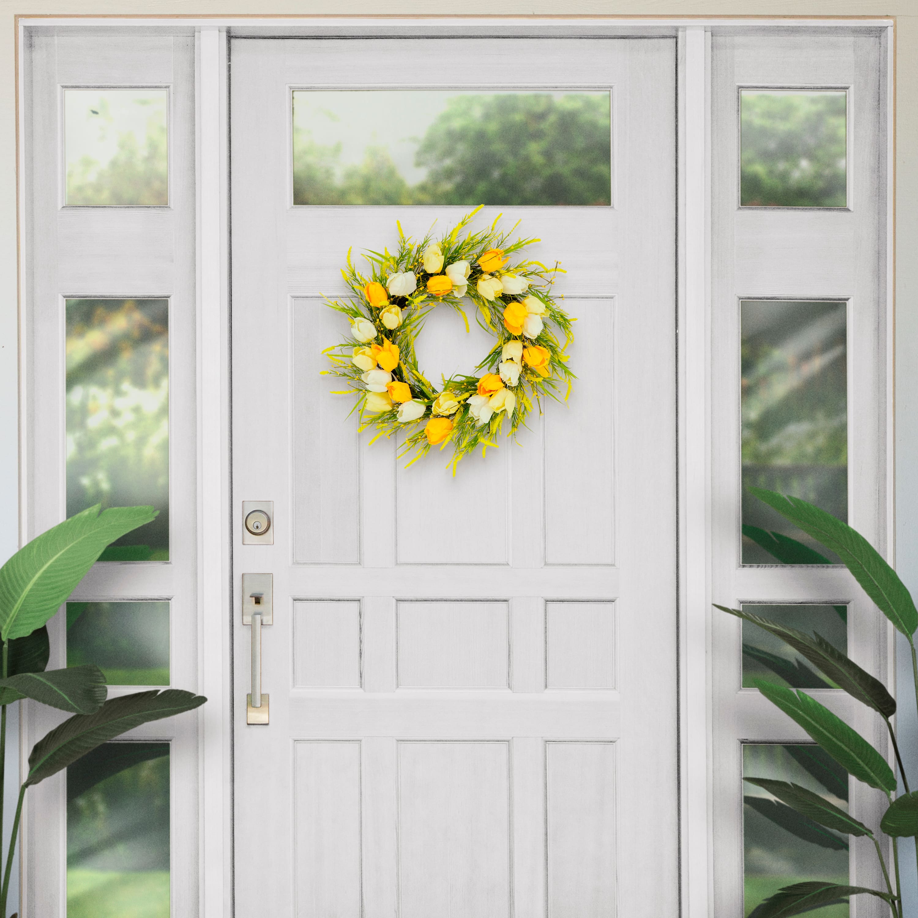24&#x27;&#x27; Green and Yellow Tulip Floral Spring Wreath