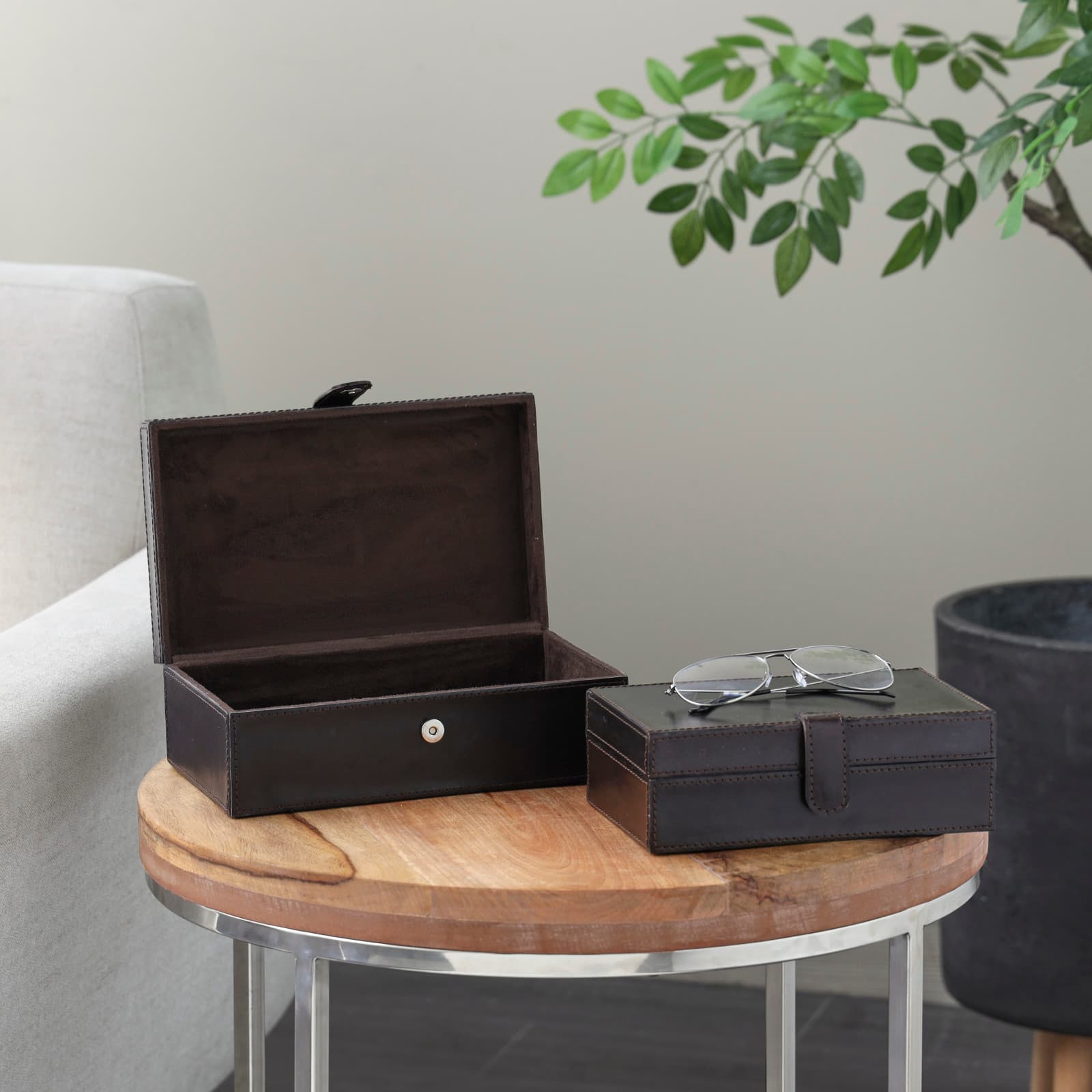 Dark Brown Leather Storage Box Set