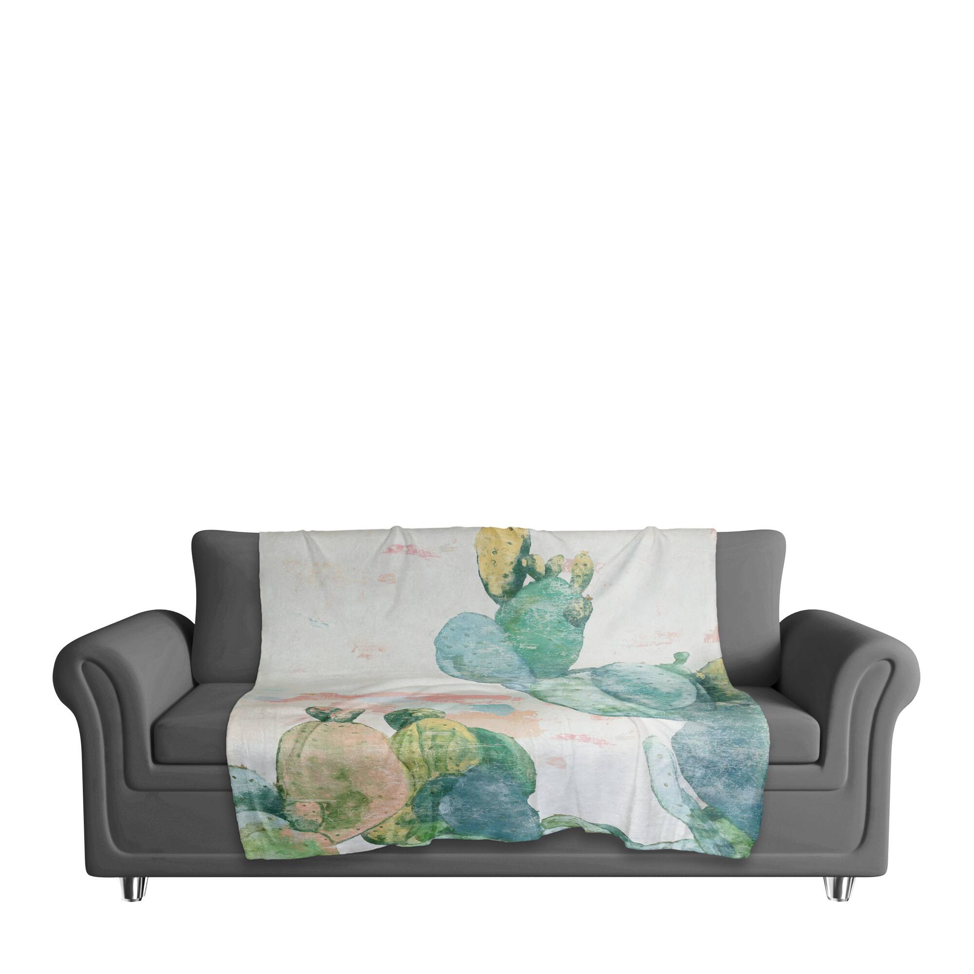 Funky Cactus Print 50&#x22; x 60&#x22; Coral Fleece Blanket