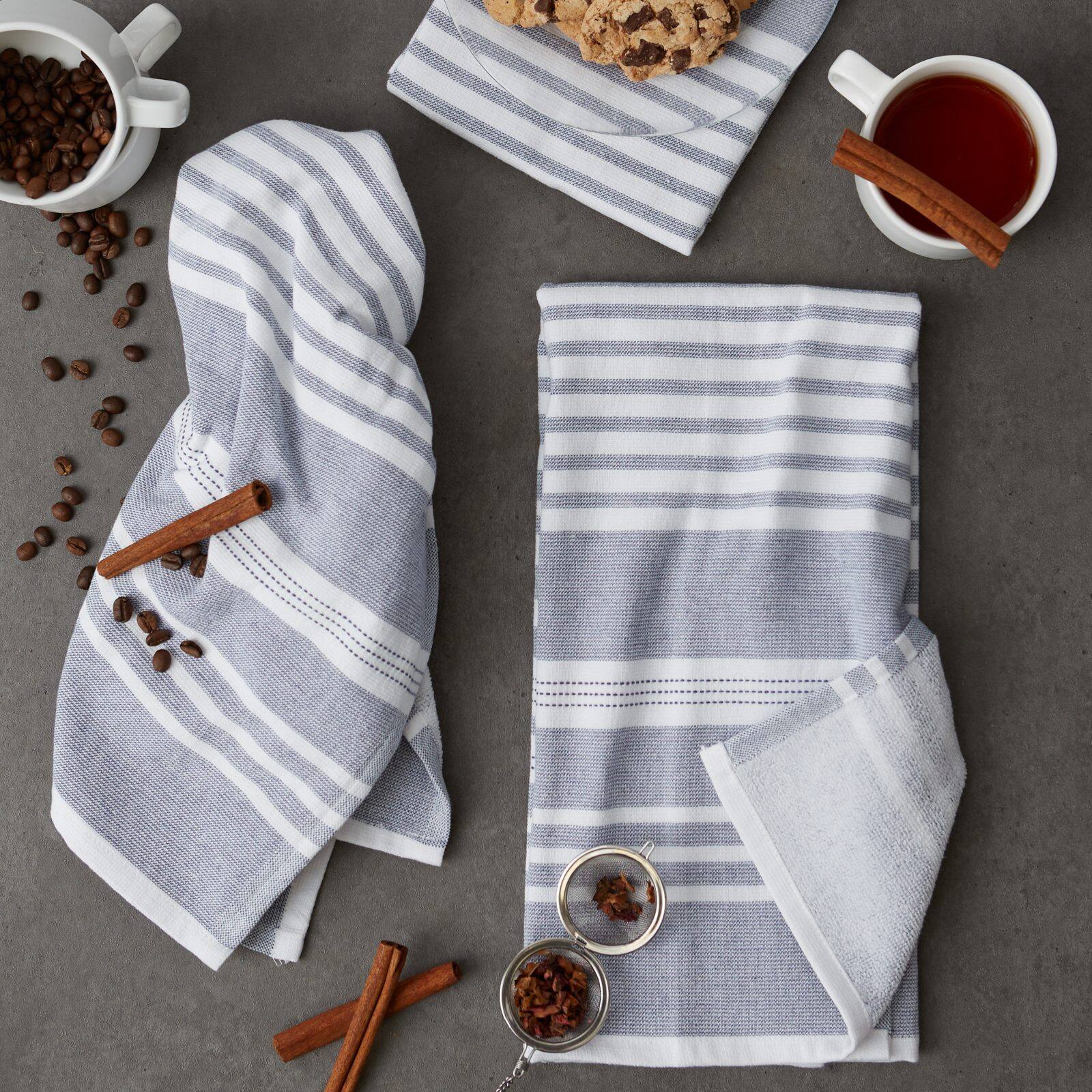 DII® French Blue Variegated Stripe Terry Dishtowels, 3ct.