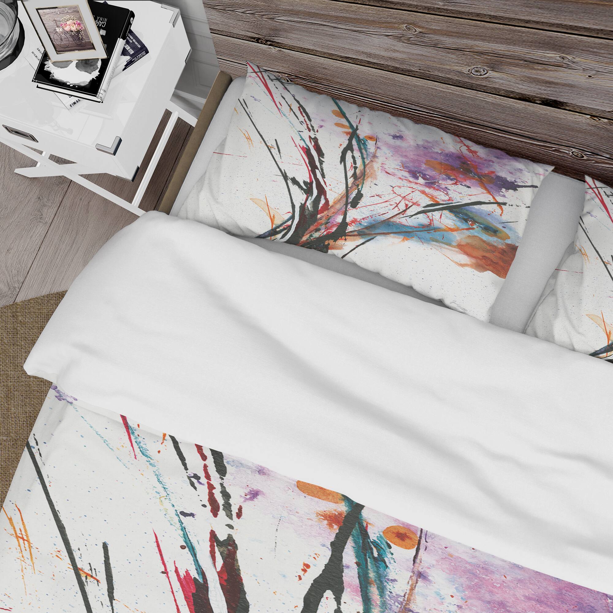 Designart &#x27;Abstract Purple and Blue Flowers&#x27; Cottage Bedding Set - Duvet Cover &#x26; Shams