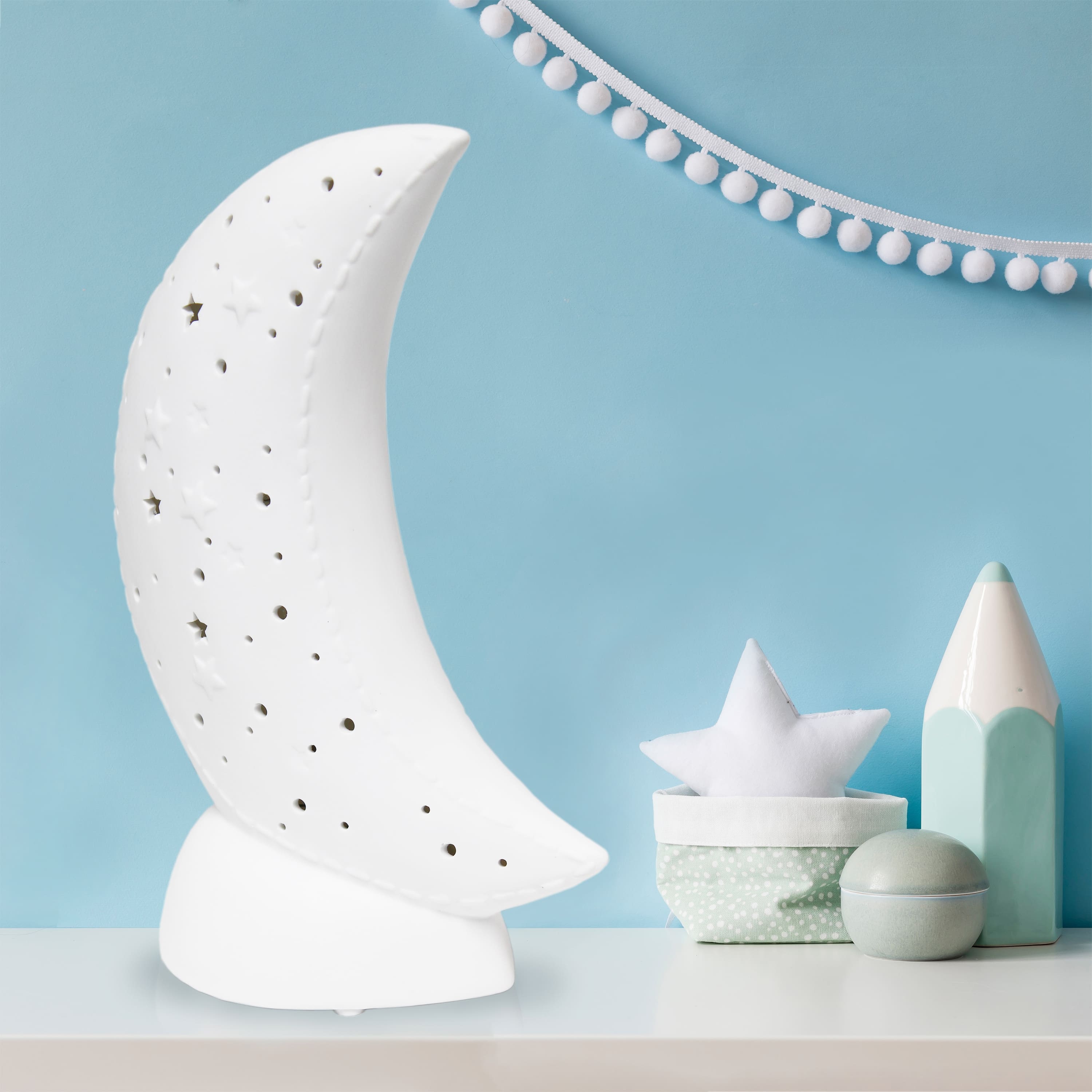 Simple Designs Porcelain Moon Shaped Table Lamp