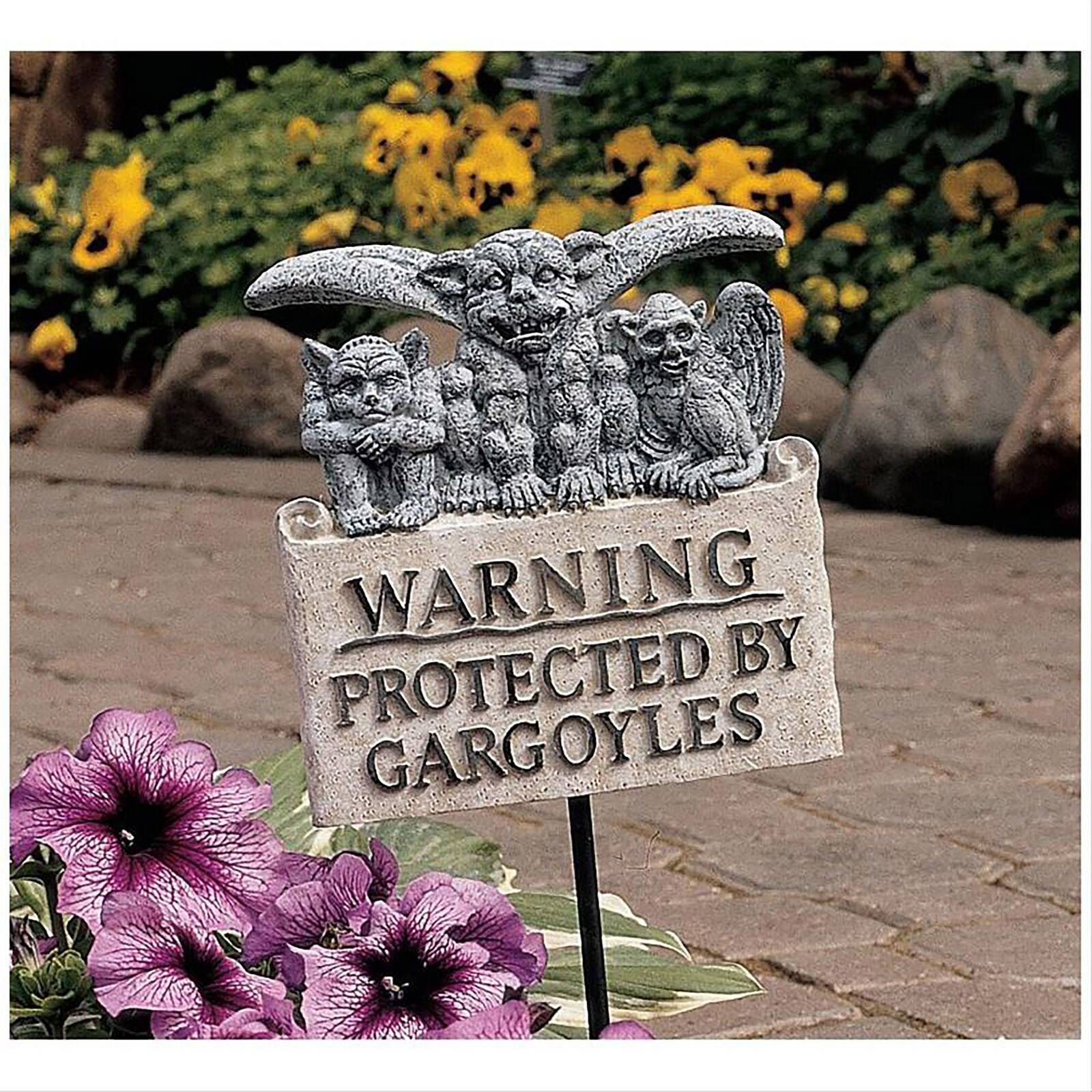 Design Toscano 7&#x22; Beware of Gargoyles Garden Plaque with Stake Set