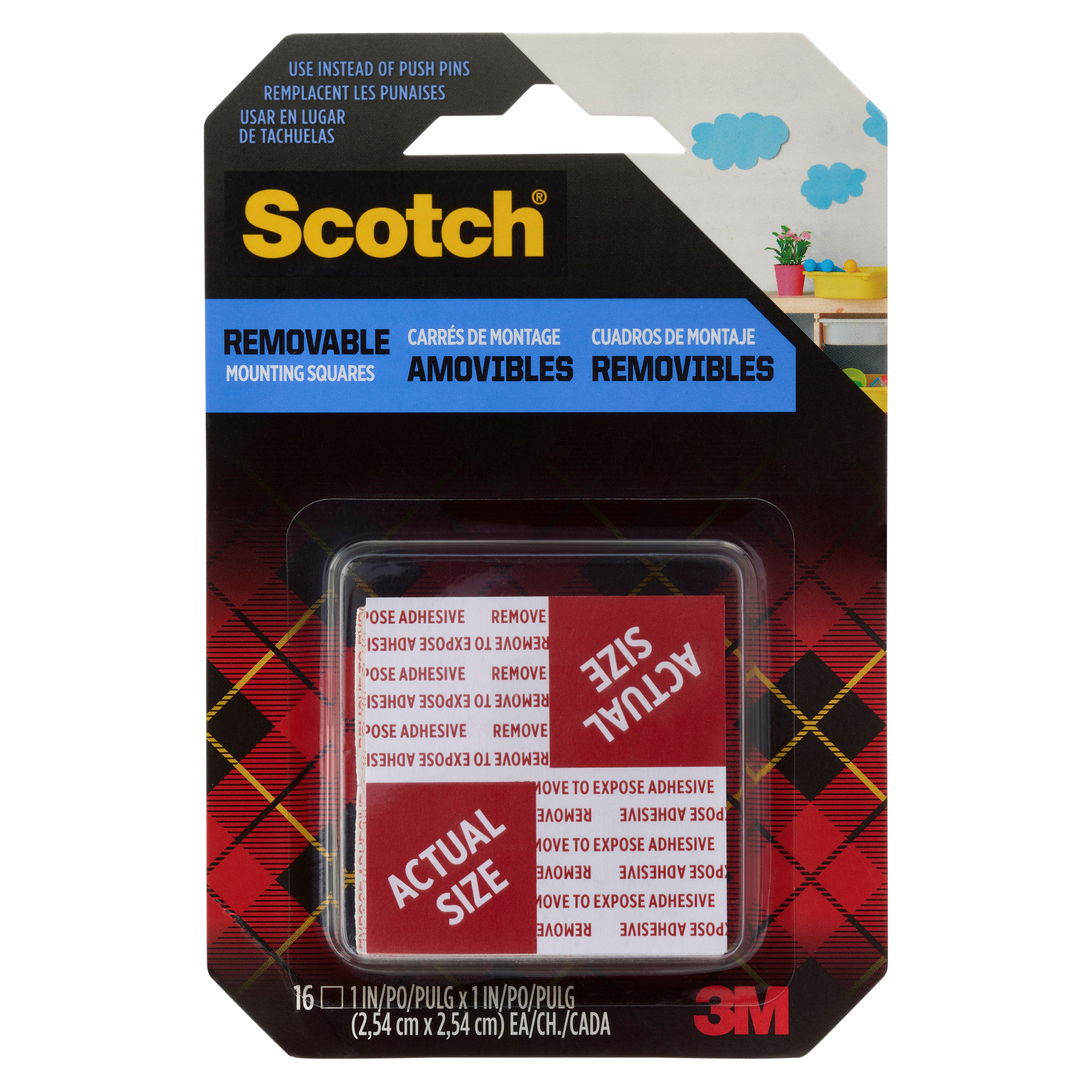 Scotch® Removable Mounting Tape Squares, Transparent