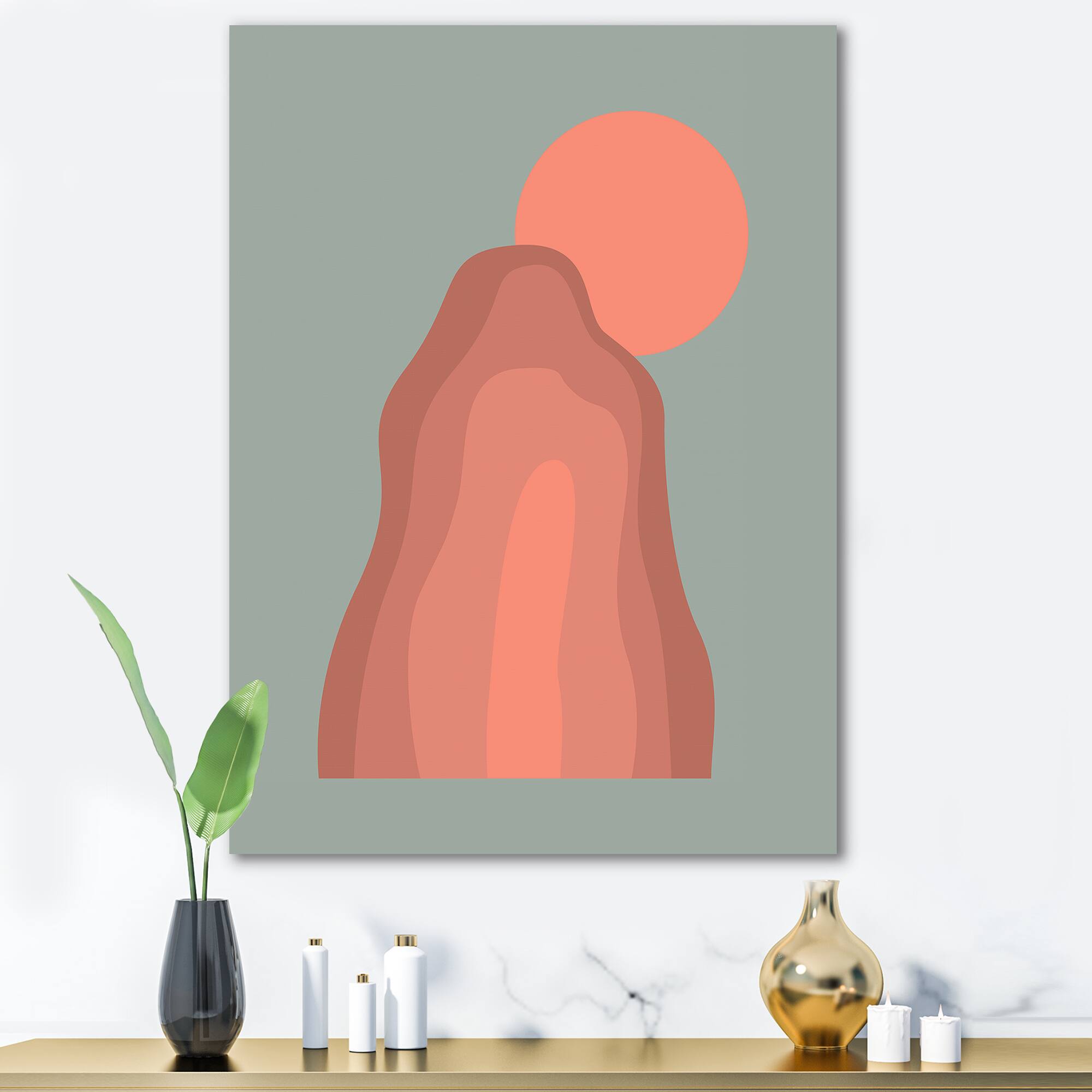 Designart - Pink Sunset Mountain Landscape - Modern Canvas Wall Art Print