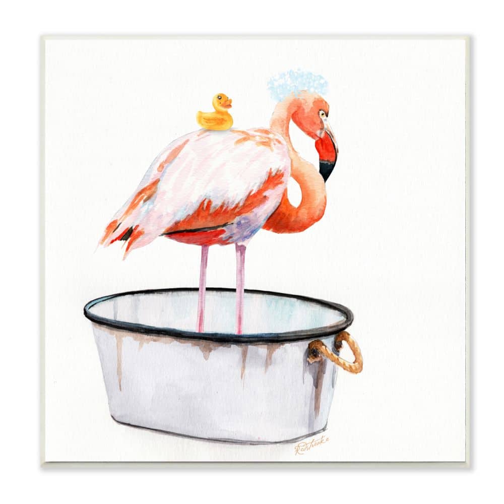 Stupell Industries Flamingo Bath Time Charming Bubble Detail,12" x 12"