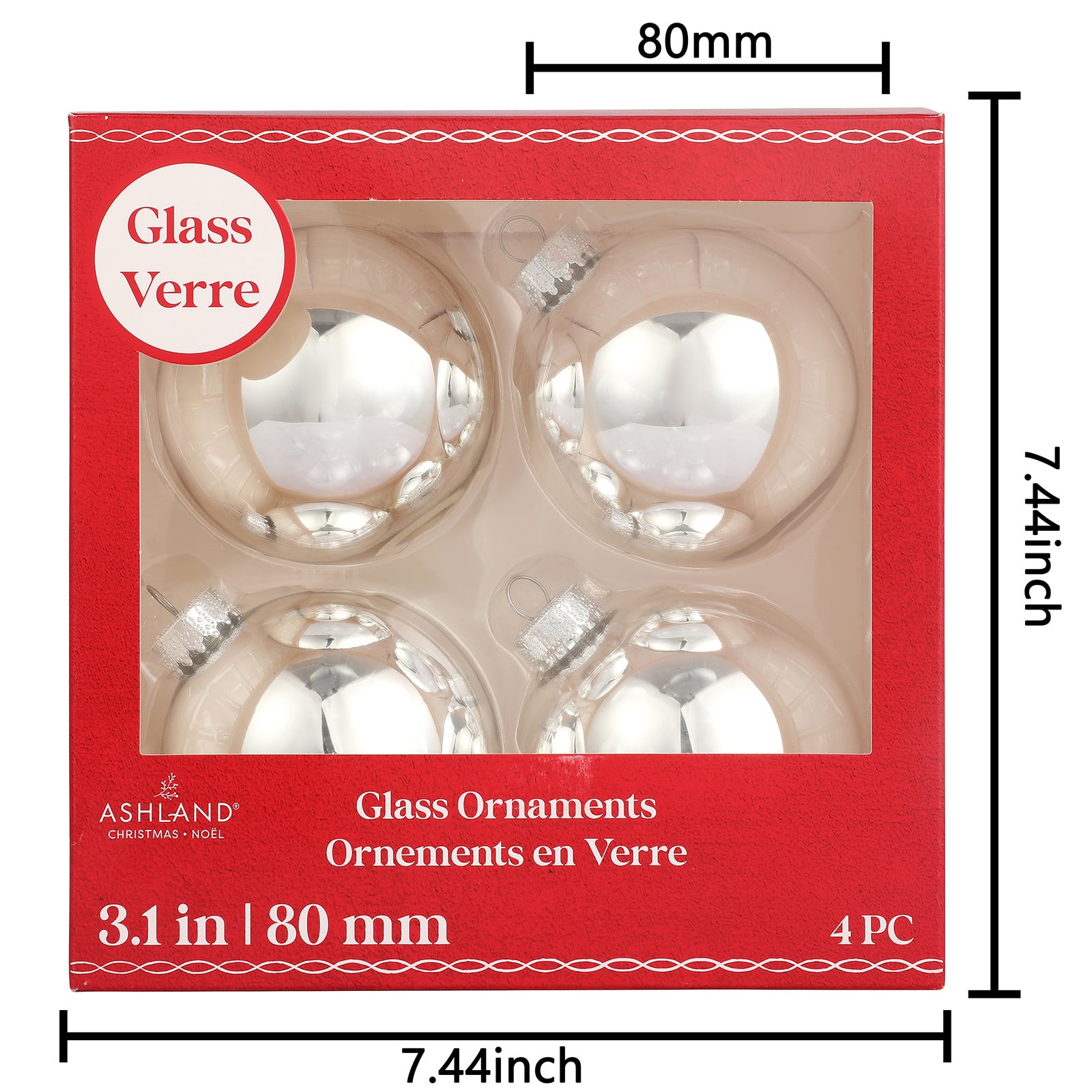 4 Pack 3.1&#x22; Shiny Glass Ball Ornaments by Ashland&#xAE;