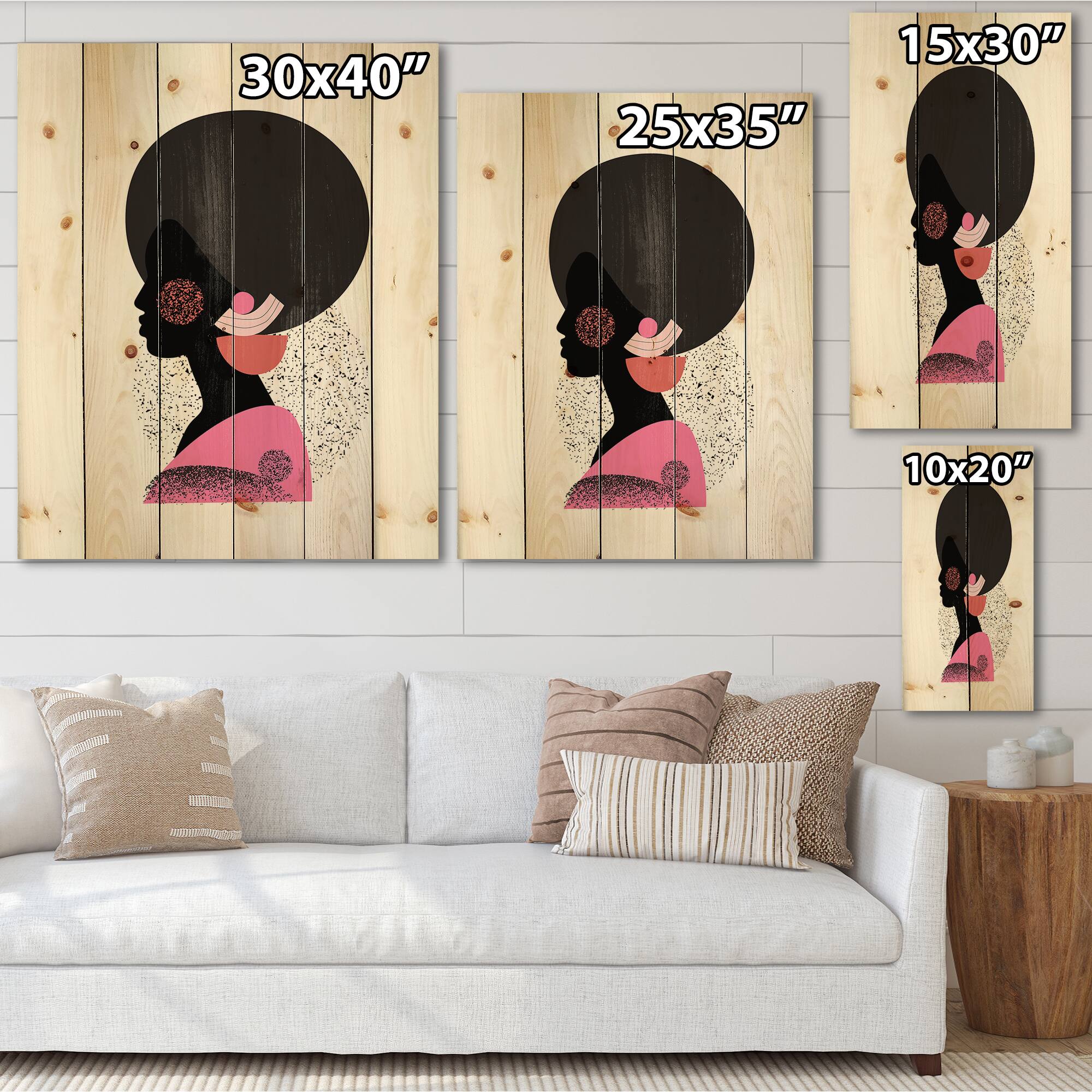 Designart - Ethnic Geometric Silhouette of Afro American I - Modern Print on Natural Pine Wood