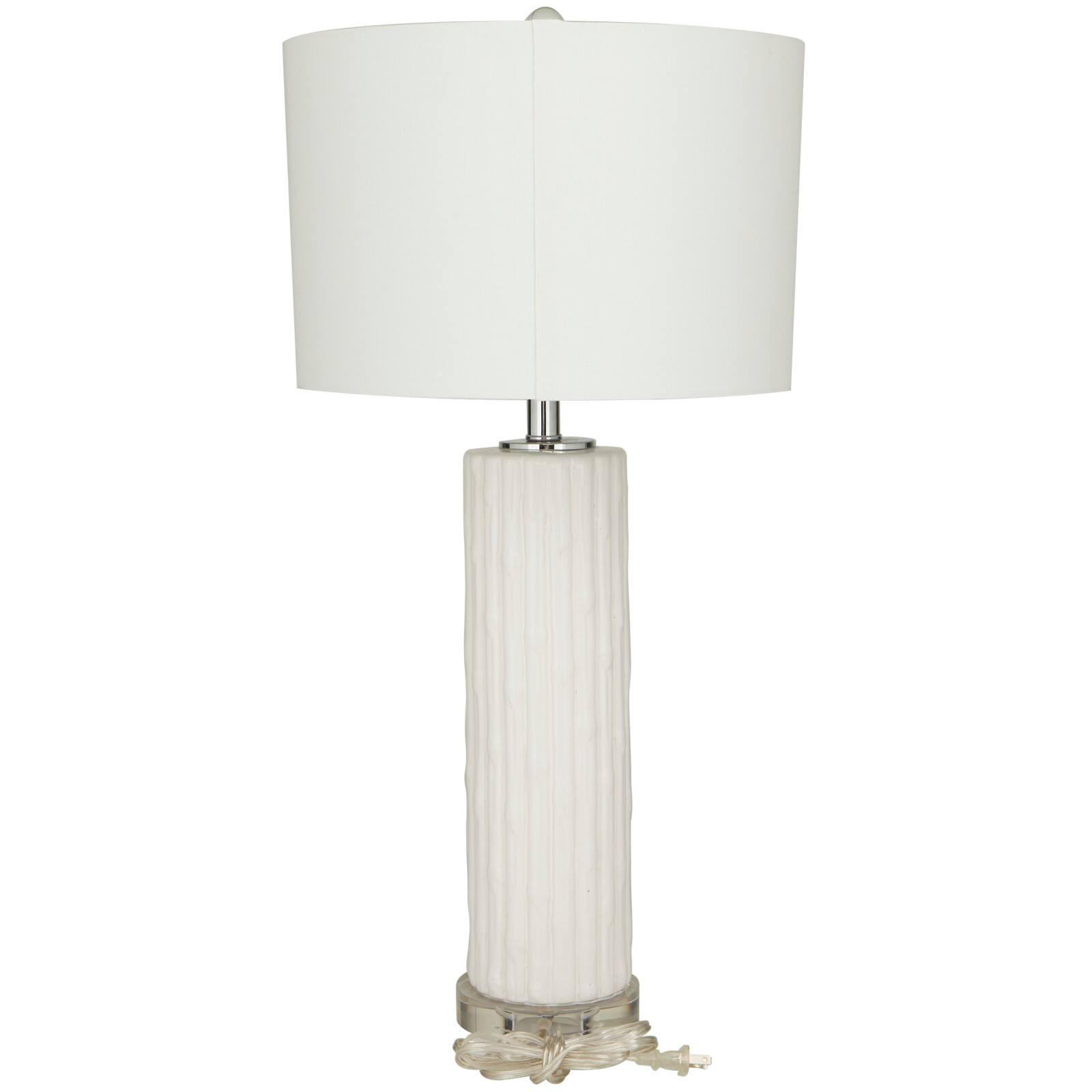 White Ceramic Fluted Base Table Lamp with Drum Shade 15" x 15" x 30"