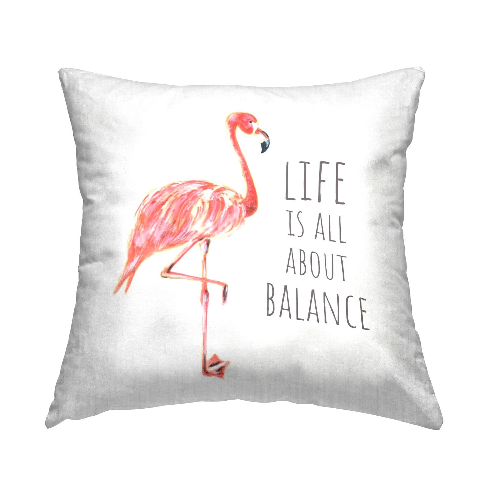Stupell Industries Life is About Balance Motivational Phrase Pink Flamingo Throw Pillow 18" x 18"