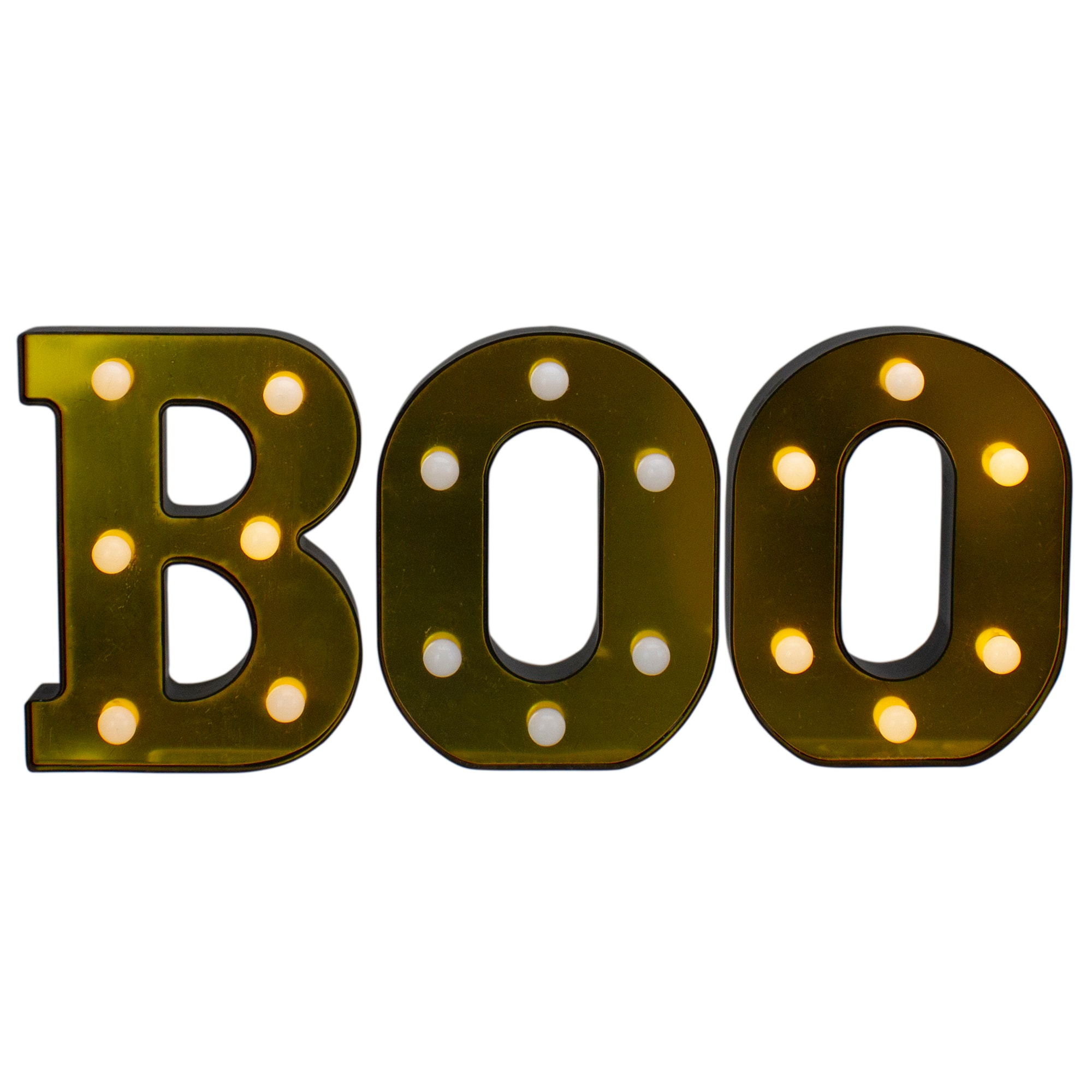 6.5&#x22; Lighted Black &#x26; Gold BOO Halloween Marquee Sign