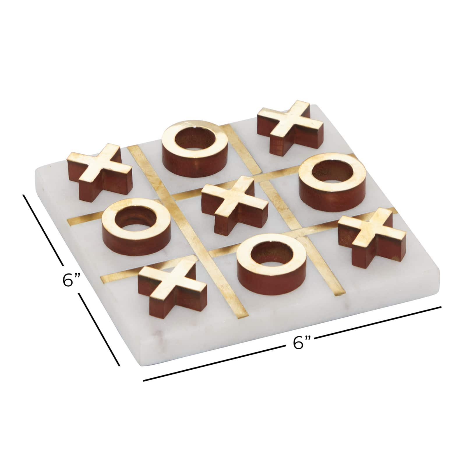 White &#x26; Gold Marble Tic-Tac-Toe Game Set