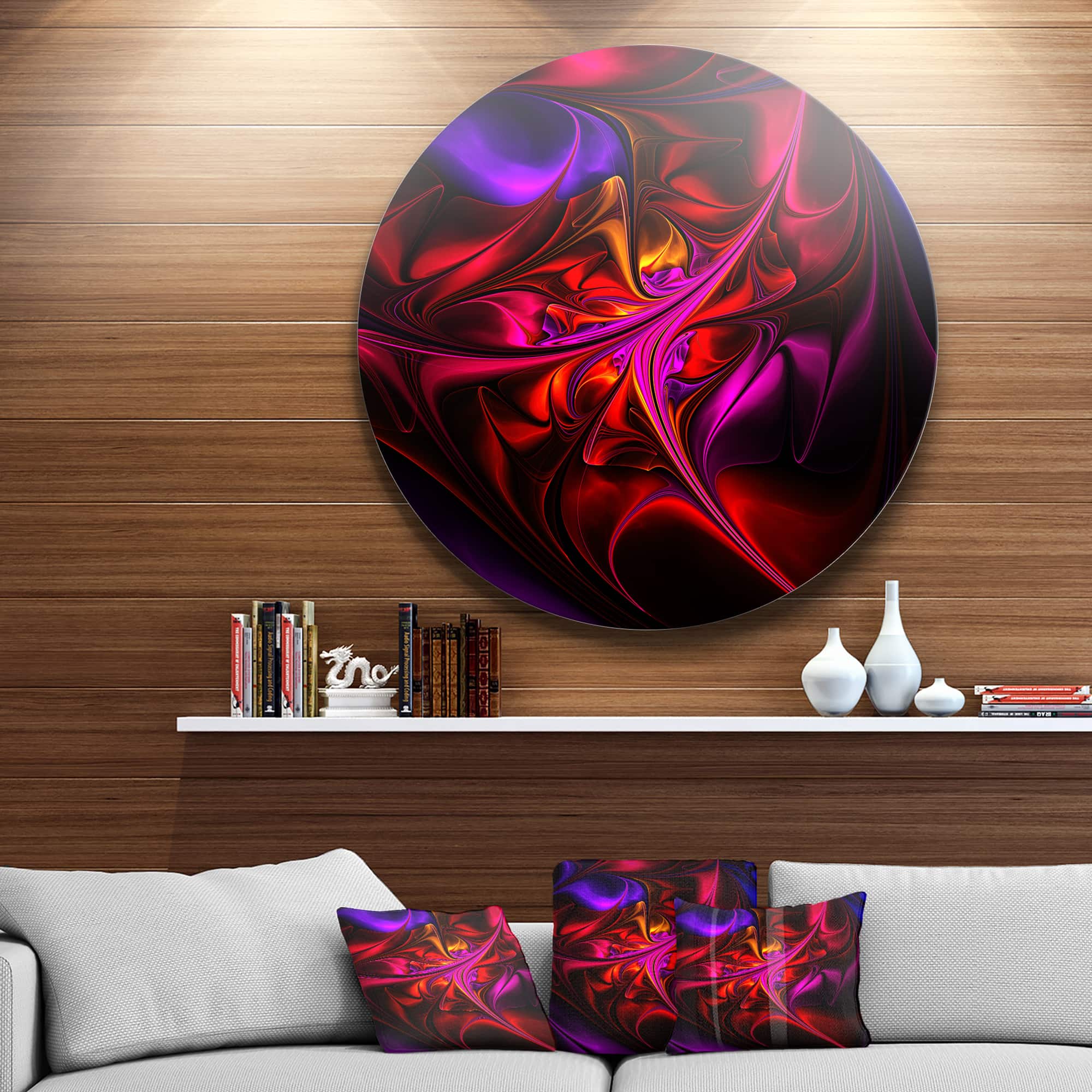 Designart - Multi Colored Magenta Stained Glass&#x27; Floral Metal Circle Wall Art