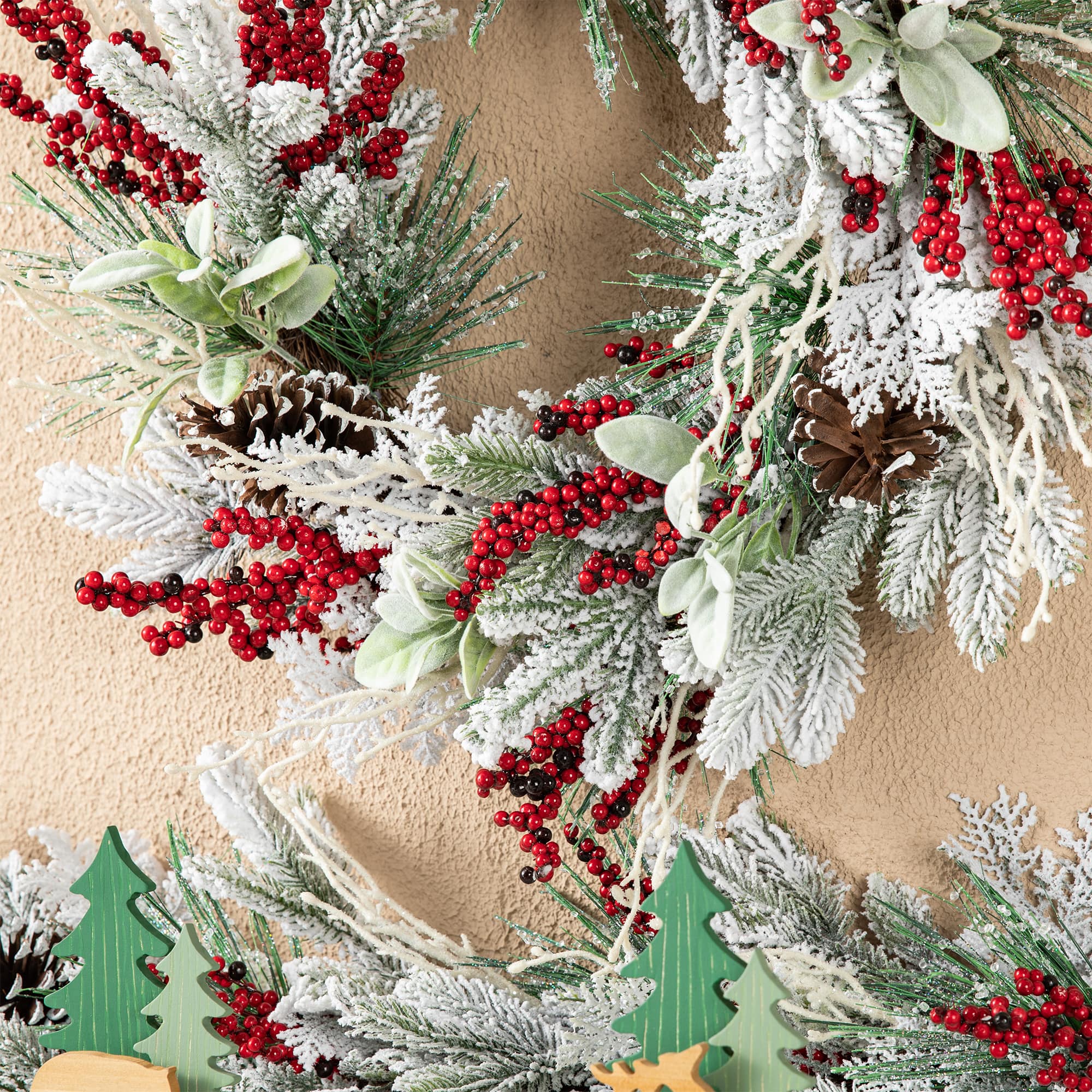 Glitzhome&#xAE; 24&#x22; Christmas Snowy Pinecone &#x26; Berry Wreath