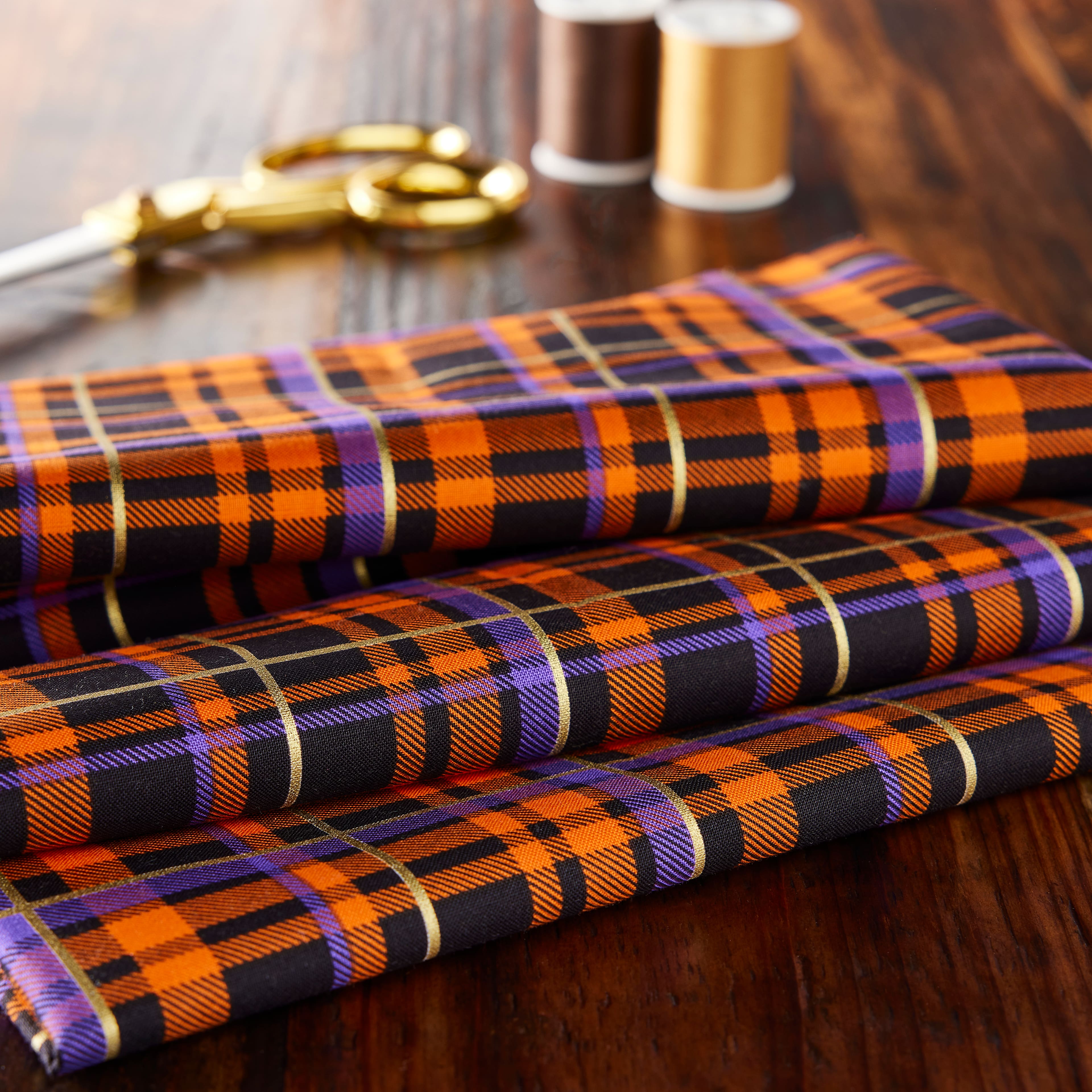 Fabric Traditions Orange Halloween Plaid Glitter Home D&#xE9;cor Fabric