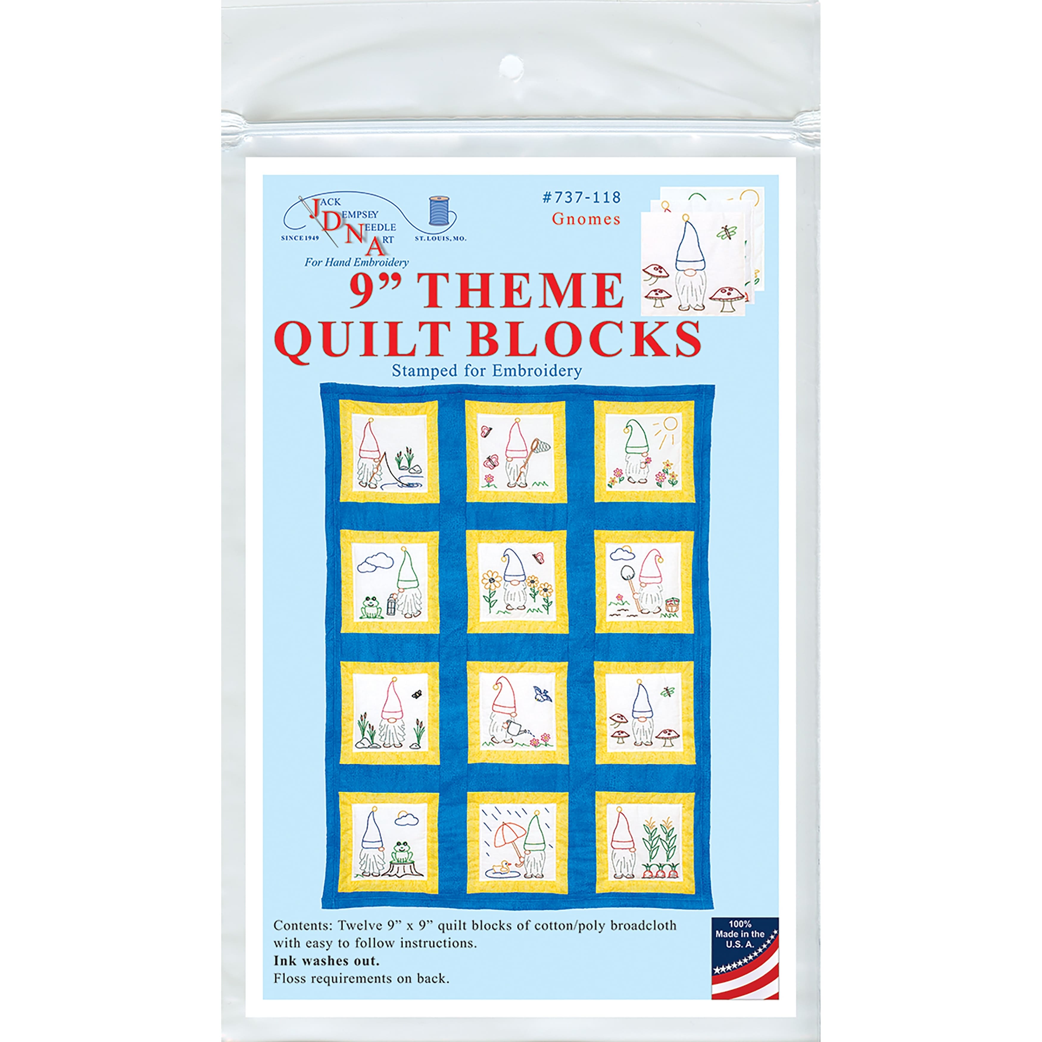 Jack Dempsey Gnomes Themed Stamped White Quilt Blocks