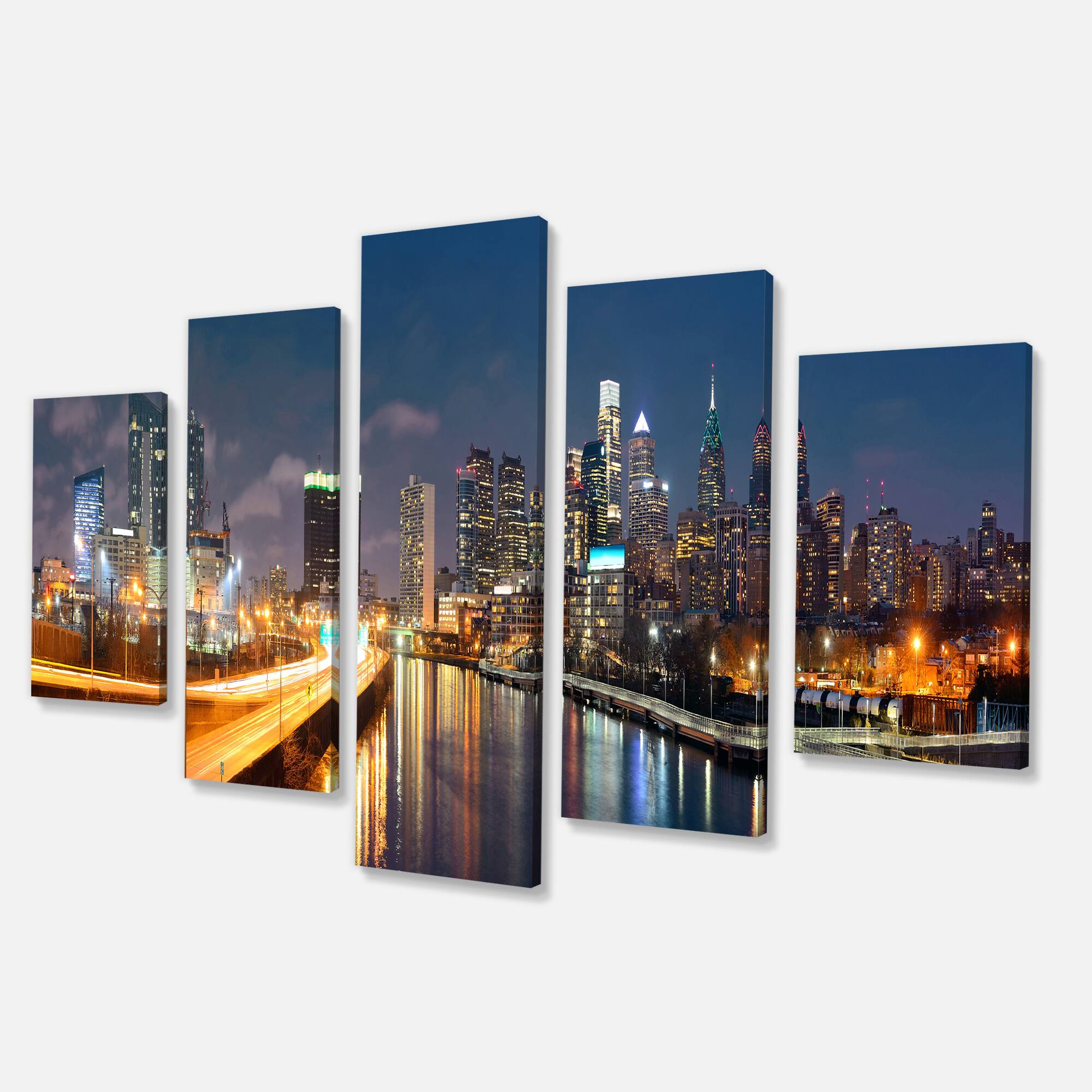 Designart - Philadelphia Skyline at Night - Cityscape Canvas Print