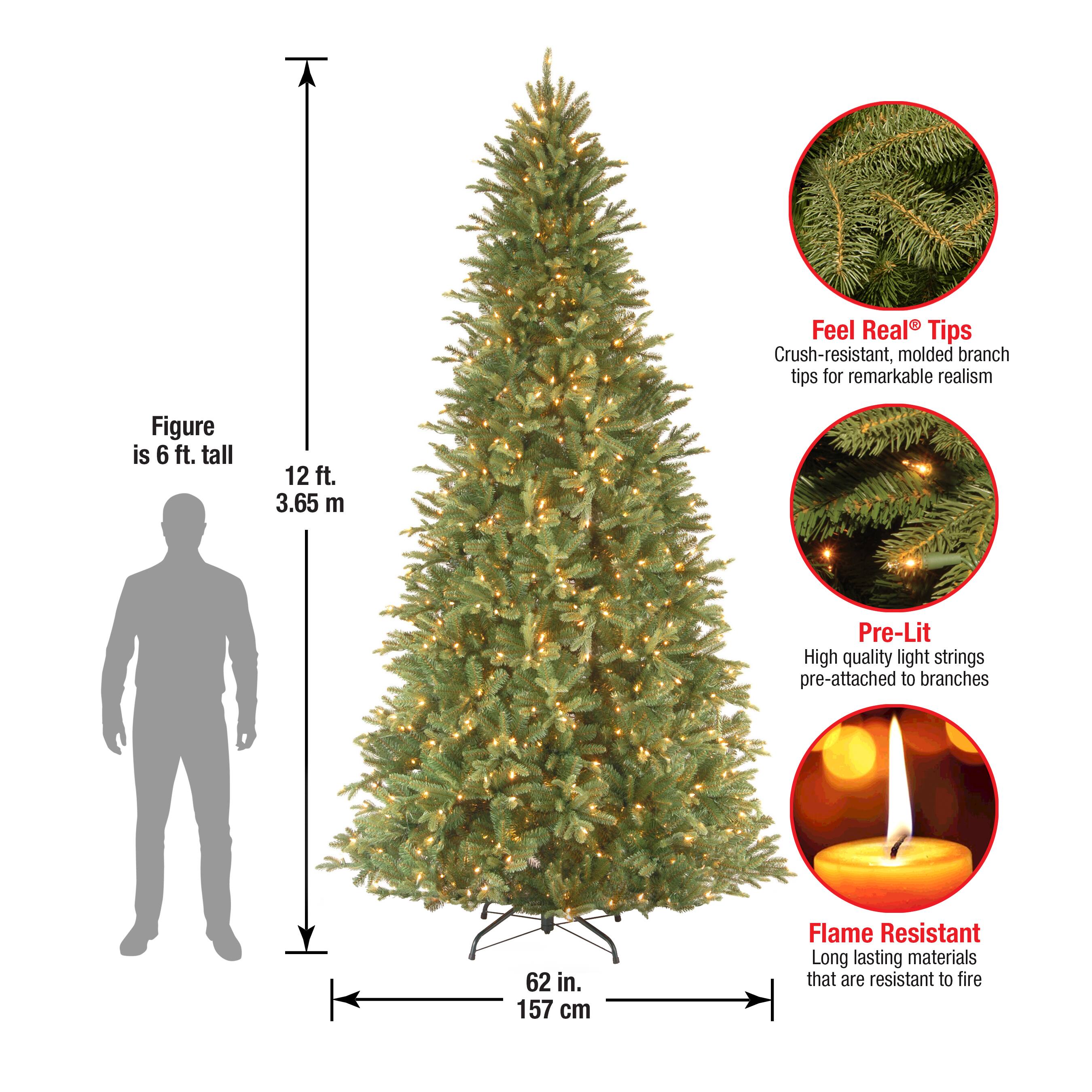12 Ft. Pre-Lit Feel Real&#xAE; Tiffany Fir Slim Artificial Christmas Tree, Clear Lights