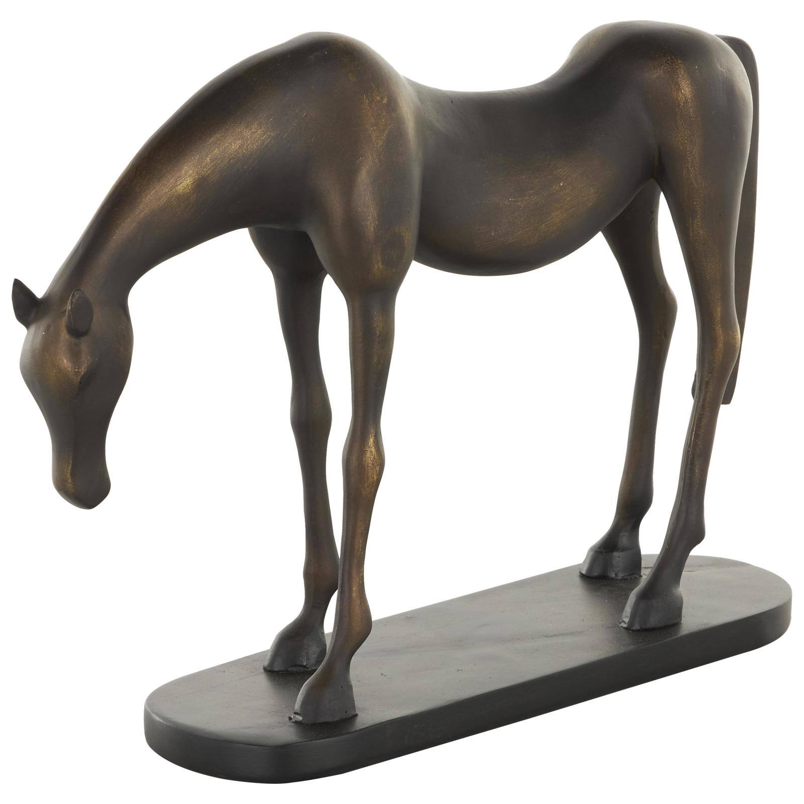 11.5" Bronze & Brushed Gold Polystone Horse Sculpture with Black Oval Base