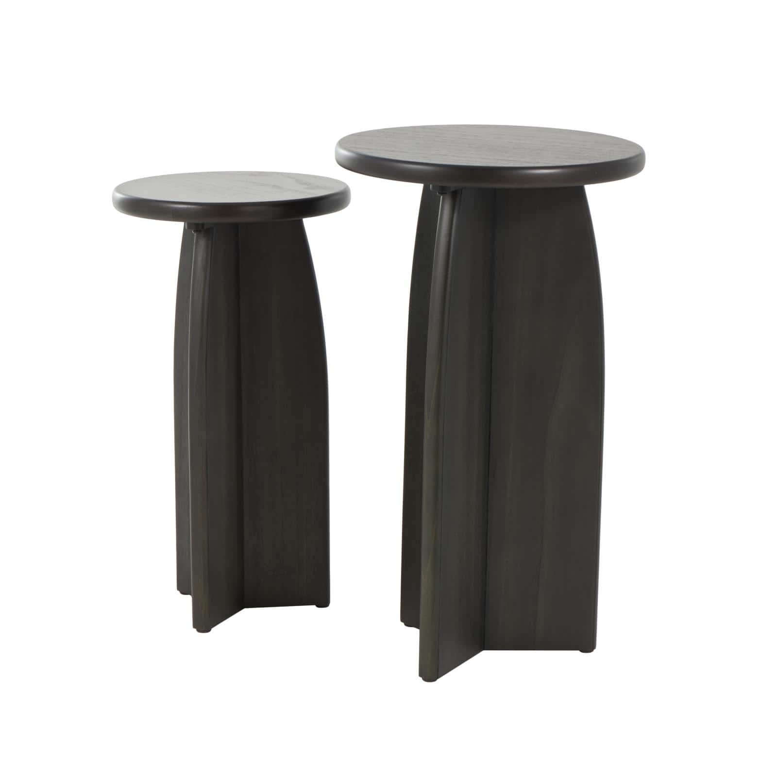 Black Wood Pedestal Side Table Set