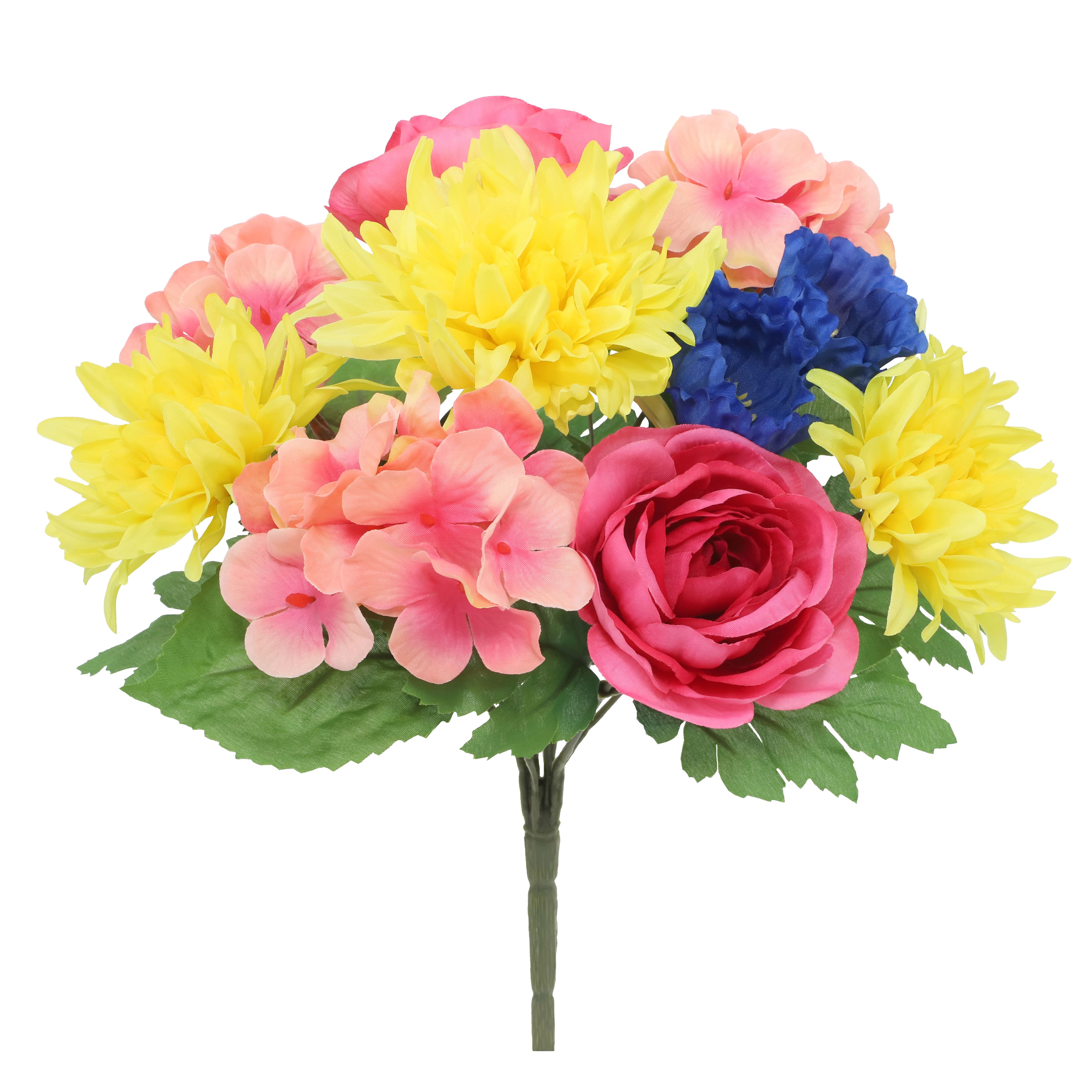 13.5" Yellow, Pink & Blue Dahlia & Hydrangea Bush by Ashland®