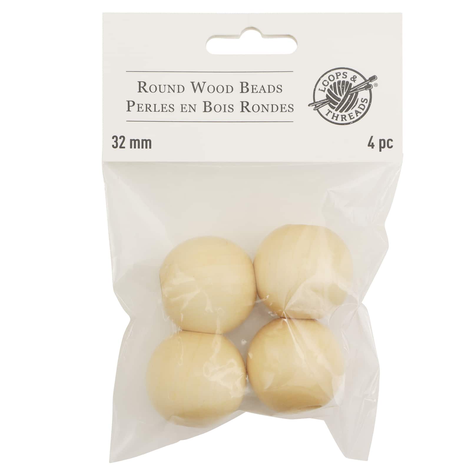 Perles rondes en bois naturel de Loops & Threads, 32 mm