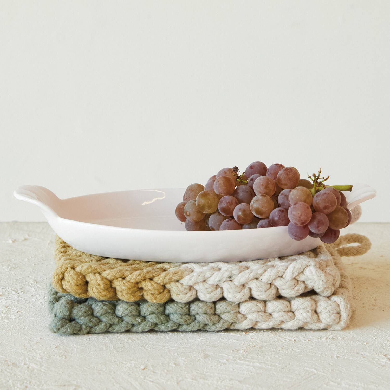 Hello Honey&#xAE; 10&#x22; White Stoneware Trays with Handles, 4ct.