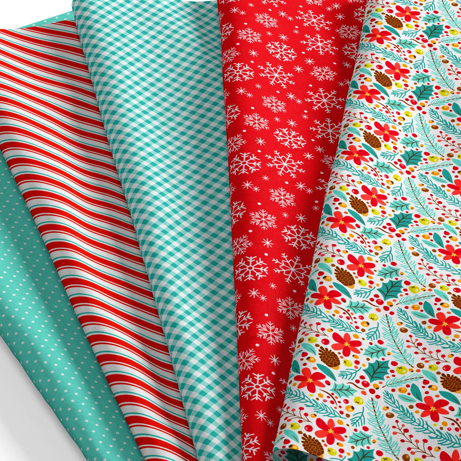 SINGER Christmas Floral Aqua 5 Piece Fat Quarter Bundle