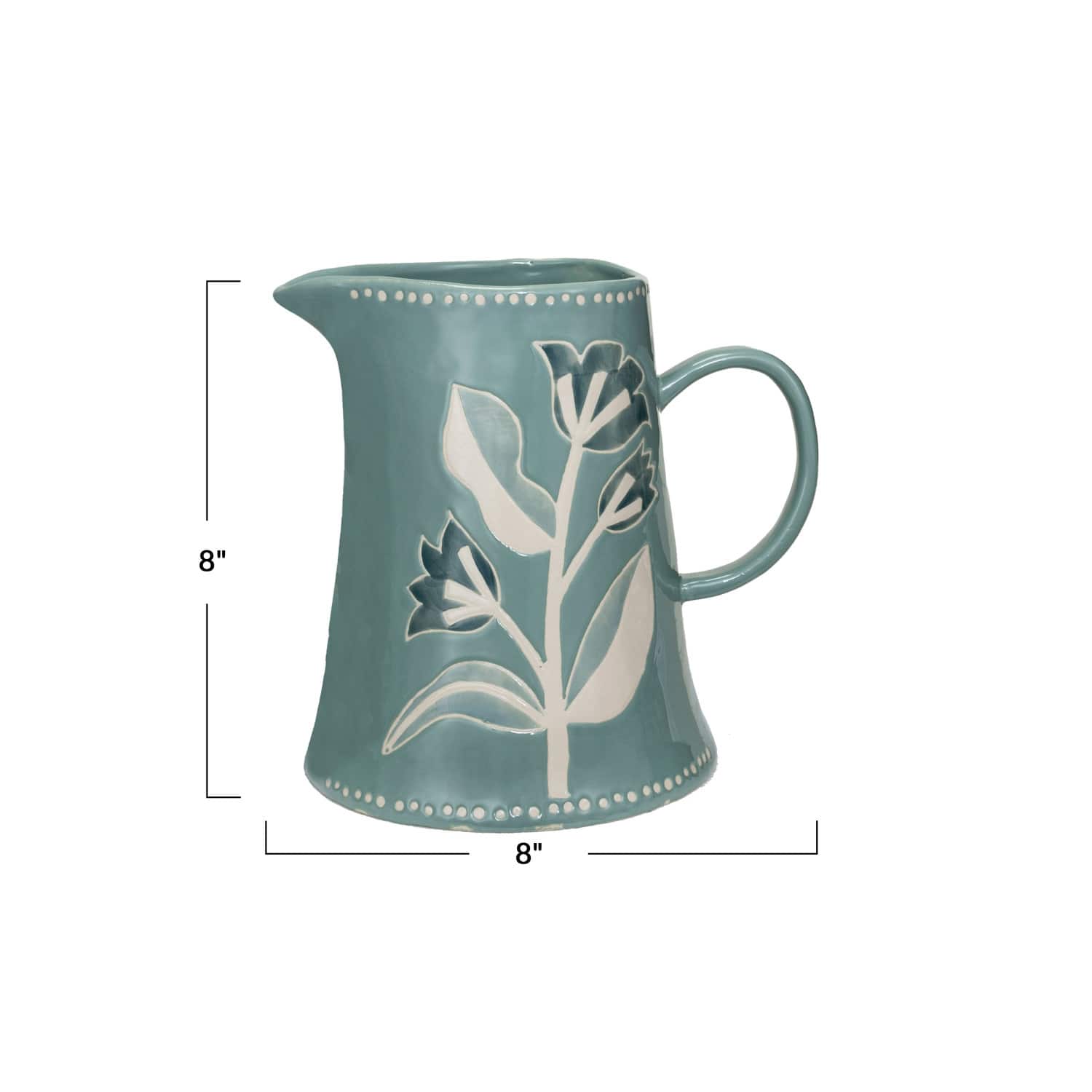 Hello Honey® 8" Blue Hand-Painted Wax Relief Pattern Stoneware Pitcher