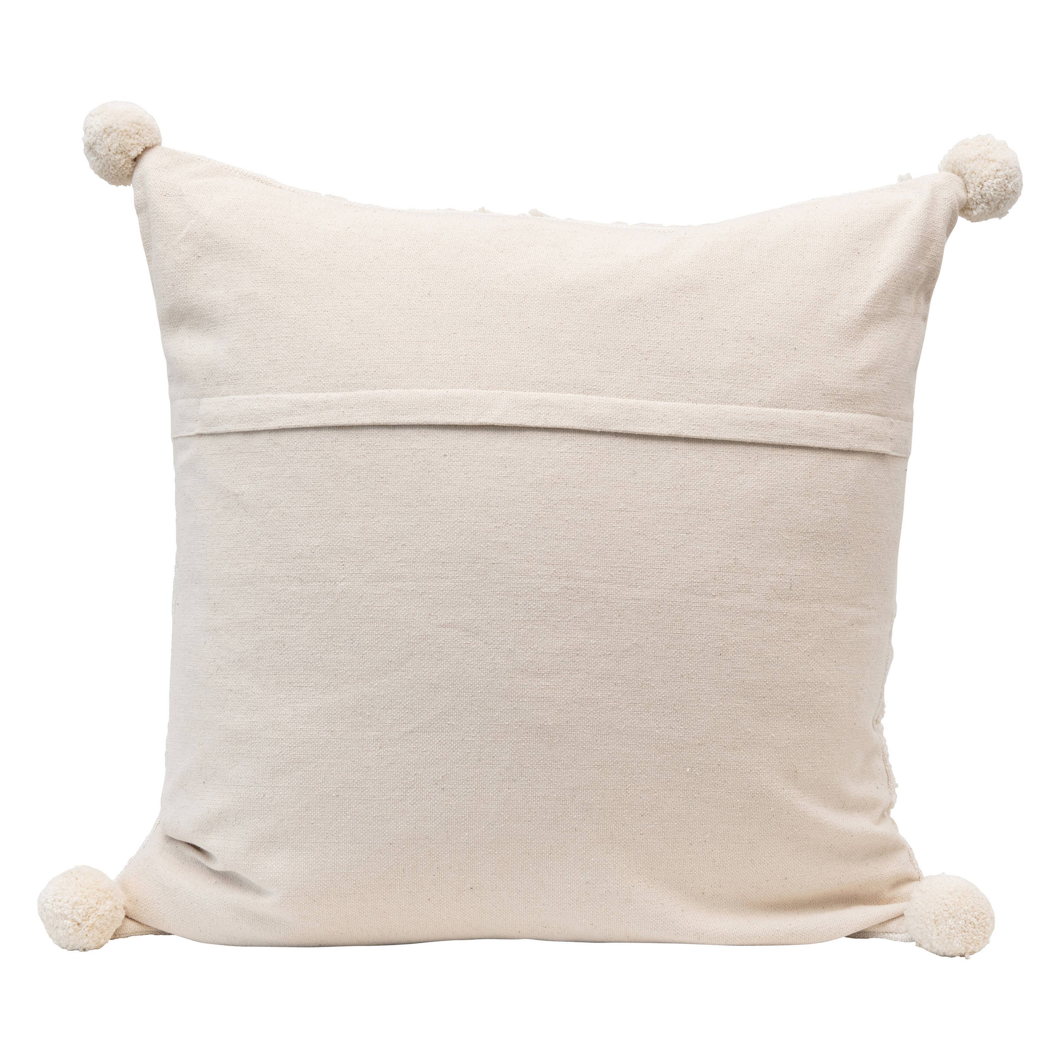 Hello Honey® Cream Cotton Tufted Pillow with Pom Poms