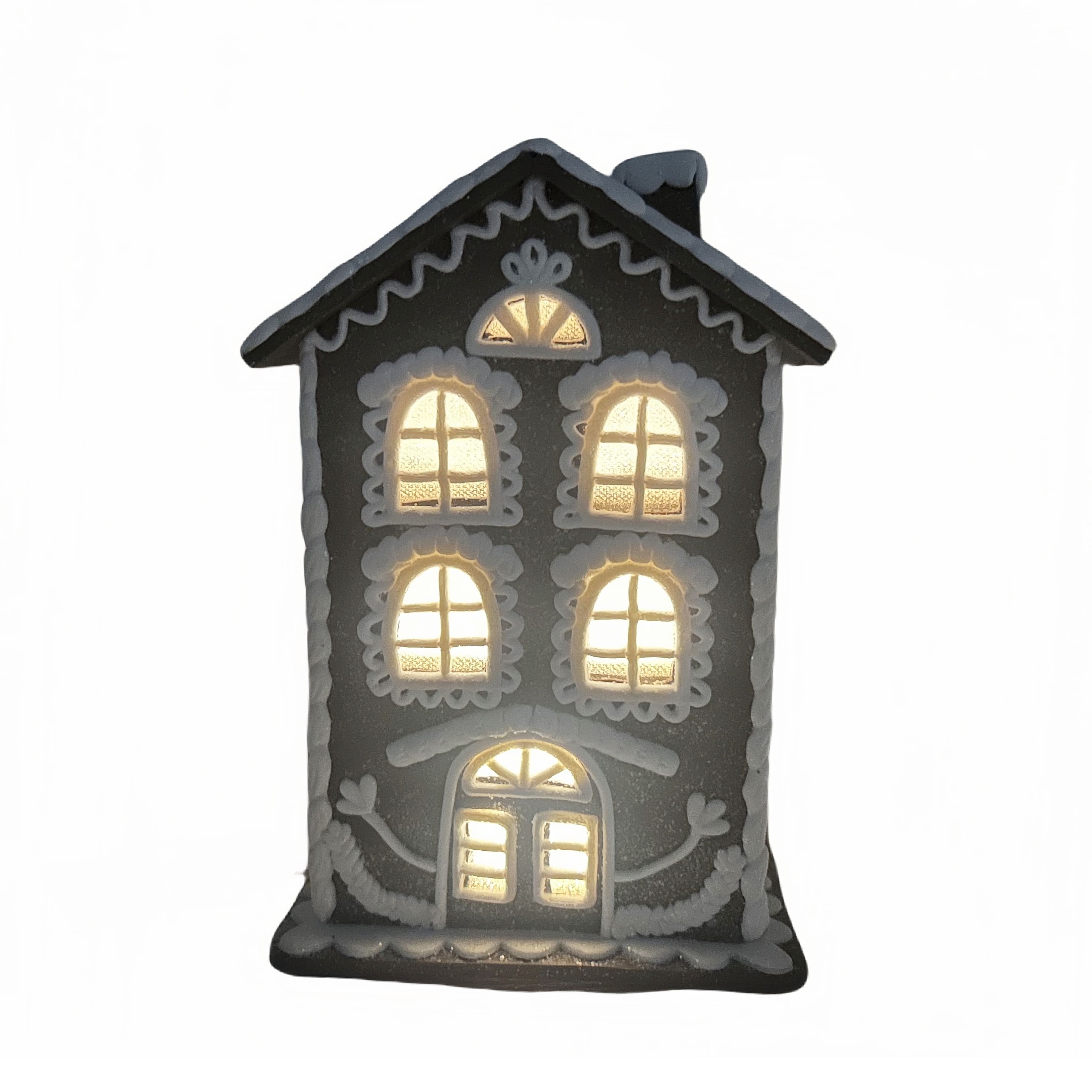 8.5&#x22; Brown &#x26; White Glitter Lighted 2-Story Gingerbread House Tabletop D&#xE9;cor by Ashland&#xAE;