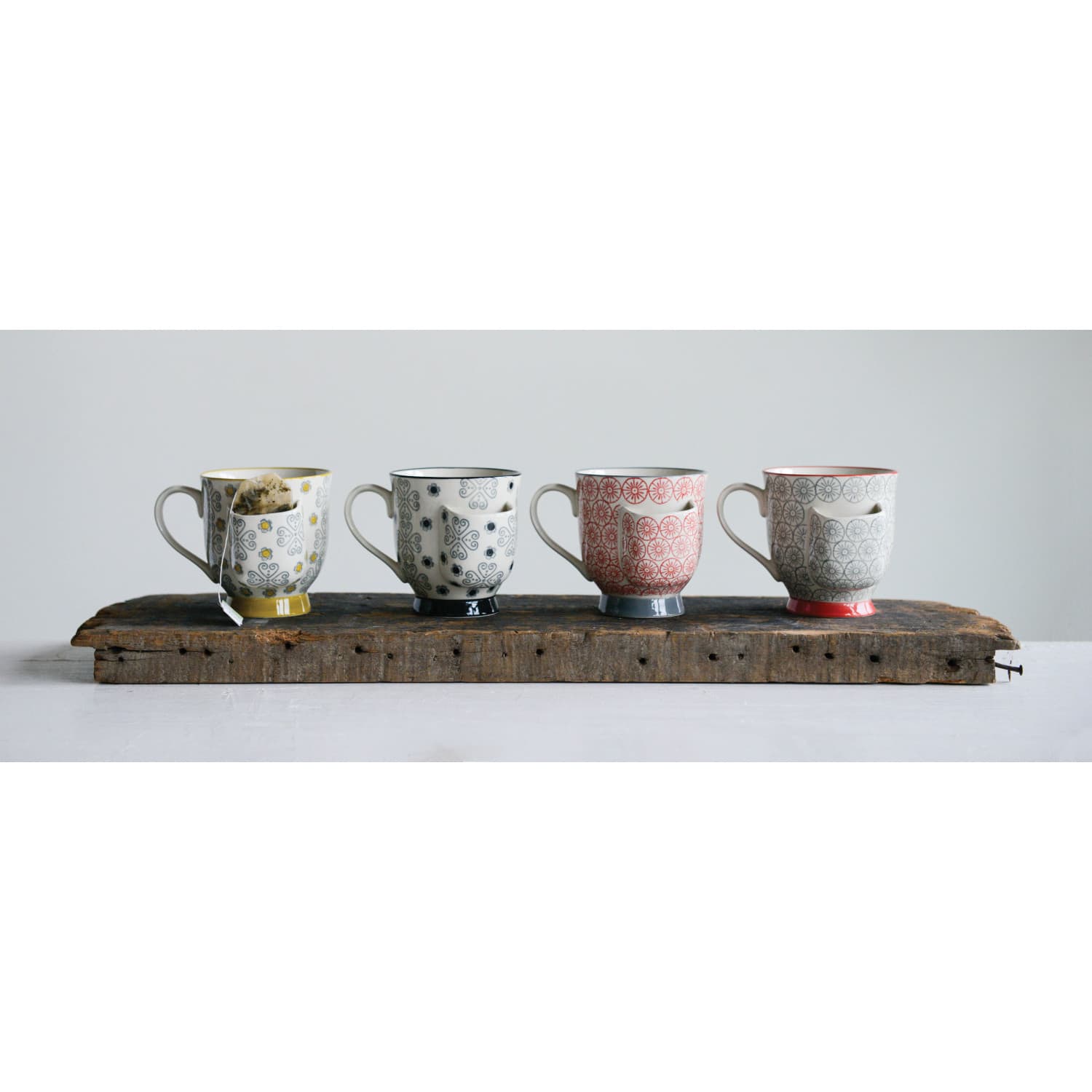 Hello Honey® Floral Stoneware Mugs with Tea Bag Holders Set