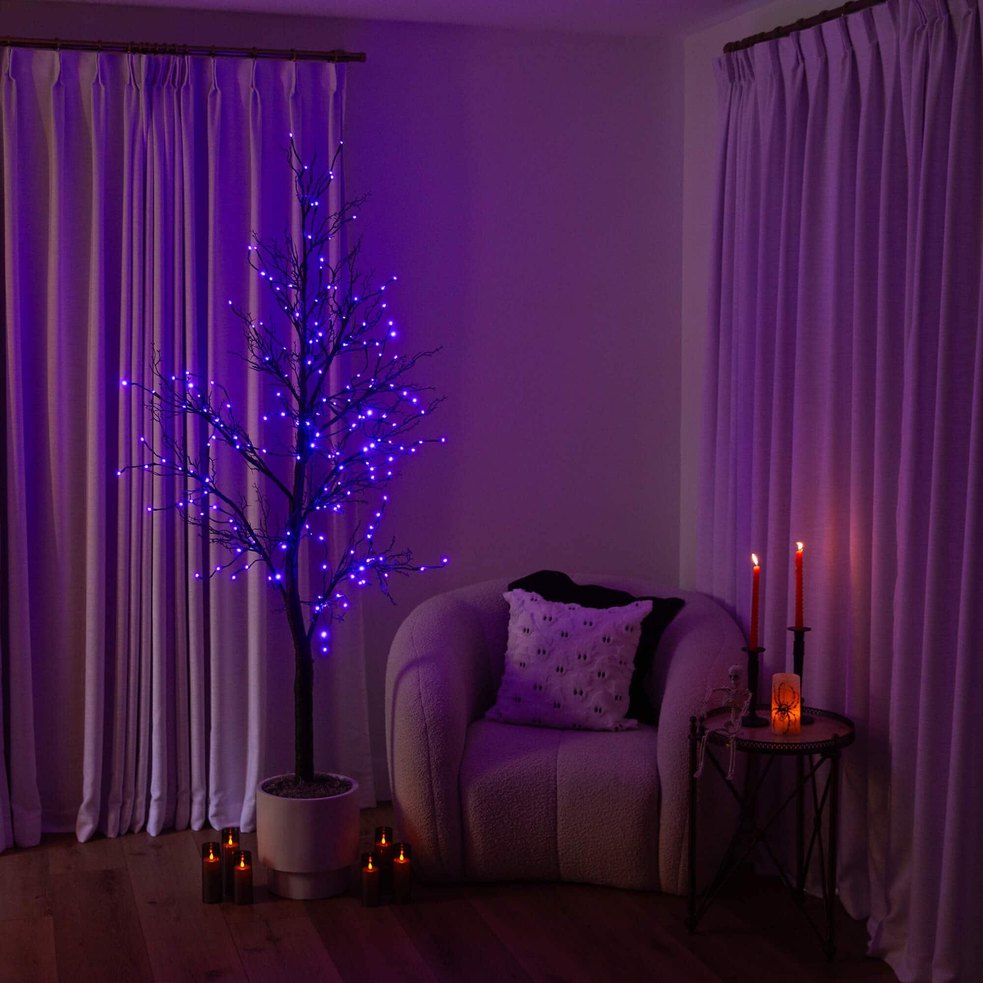 7ft. Pre-Lit Halloween Deluxe Black Twig Artificial Tree with 180 Orange &#x26; Purple LED Lights