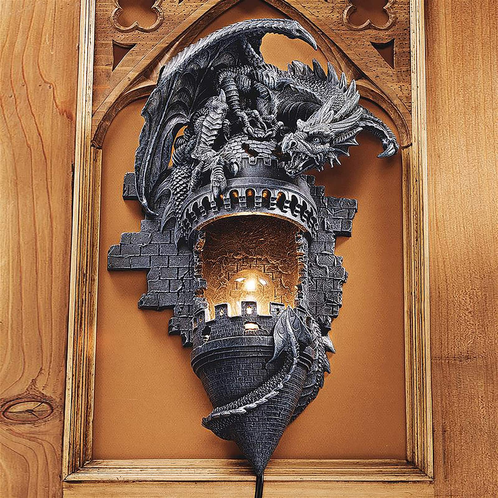 Design Toscano 17&#x22; Dragon&#x27;s Castle Lair Illumimated Wall Sconce