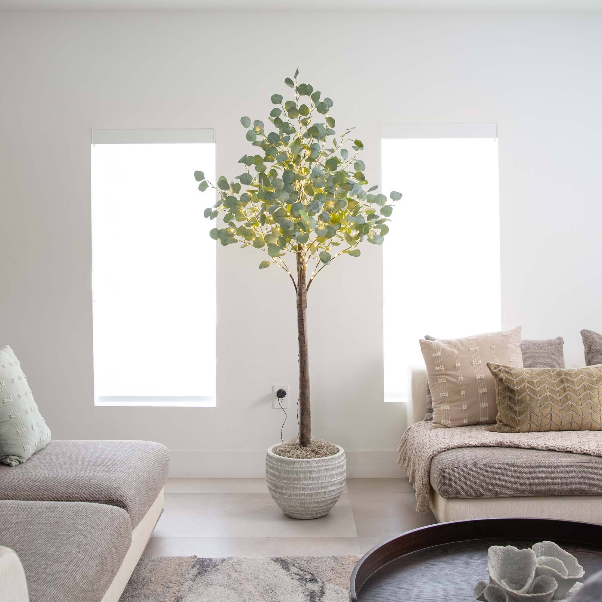 6ft. Pre-Lit Artificial Eucalyptus Tree with Warm White LED Lights