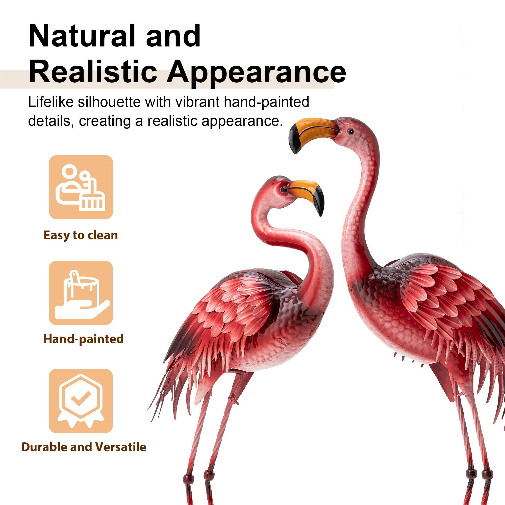 Glitzhome&#xAE; Metal Standing Flamingo Garden Statue with Stakes Set