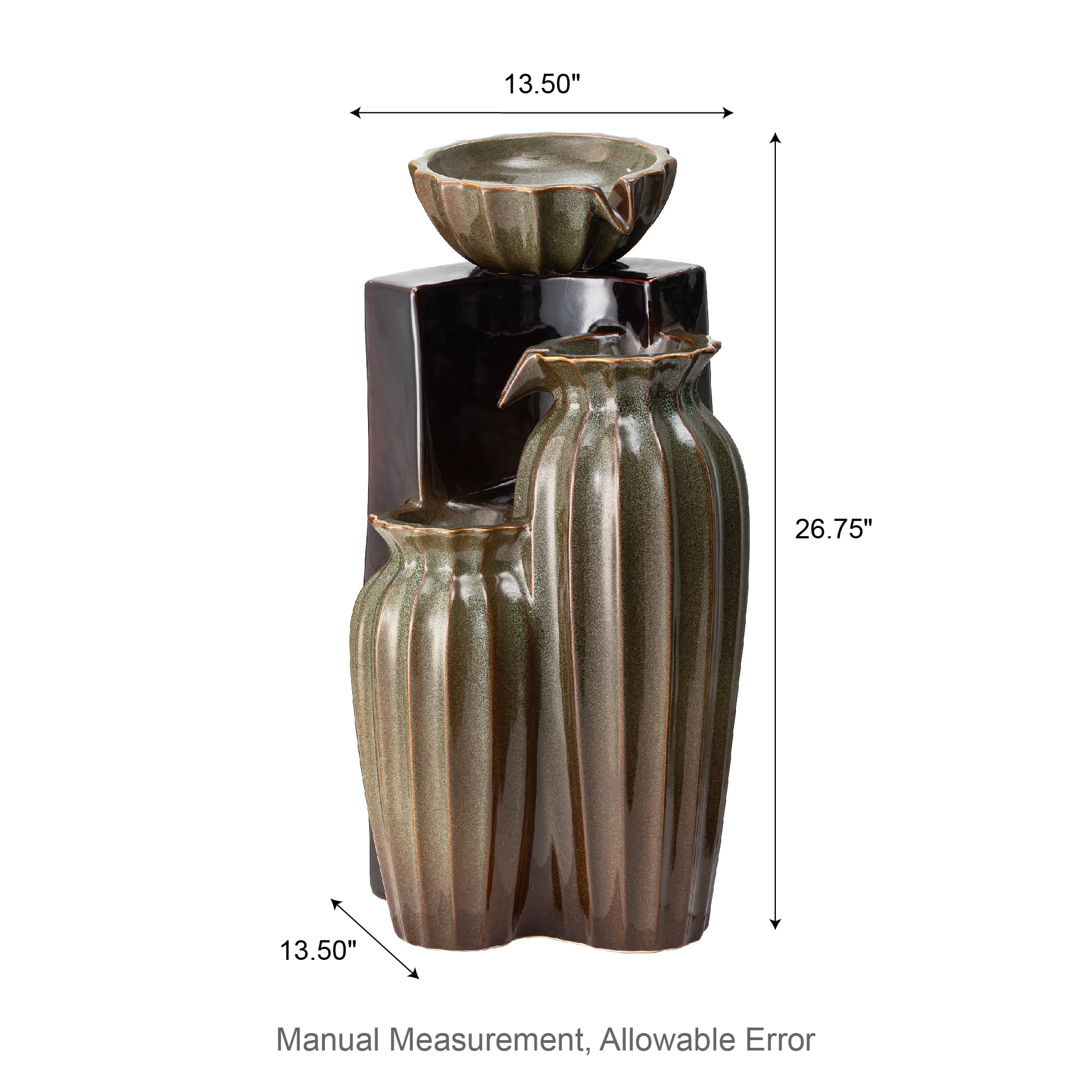 Glitzhome&#xAE; 26.75&#x22; 3-Tier LED Fluted Textured Ceramic Outdoor Floor Fountain