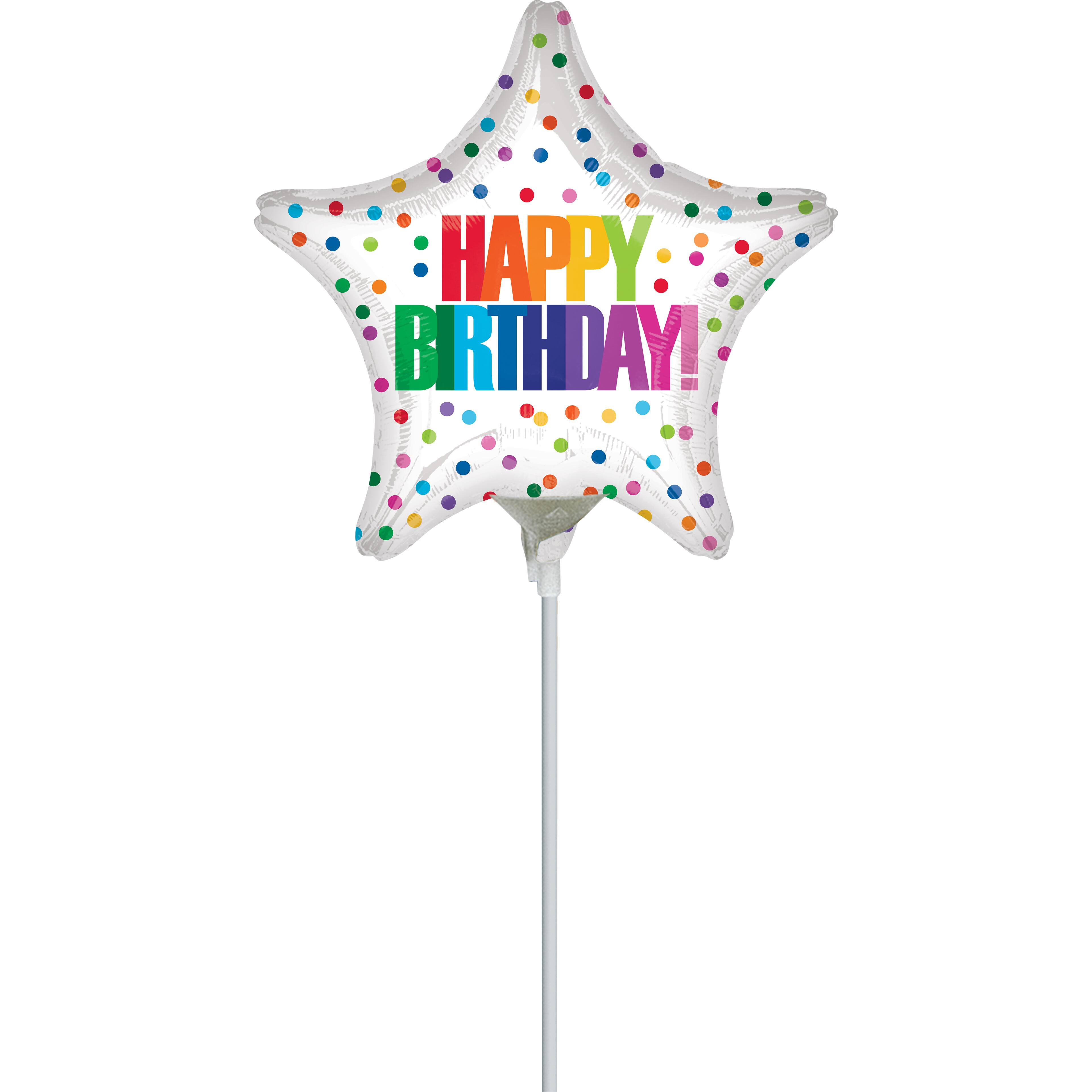 9&#x22; Multicolor Dotted Foil Birthday Balloon Stick