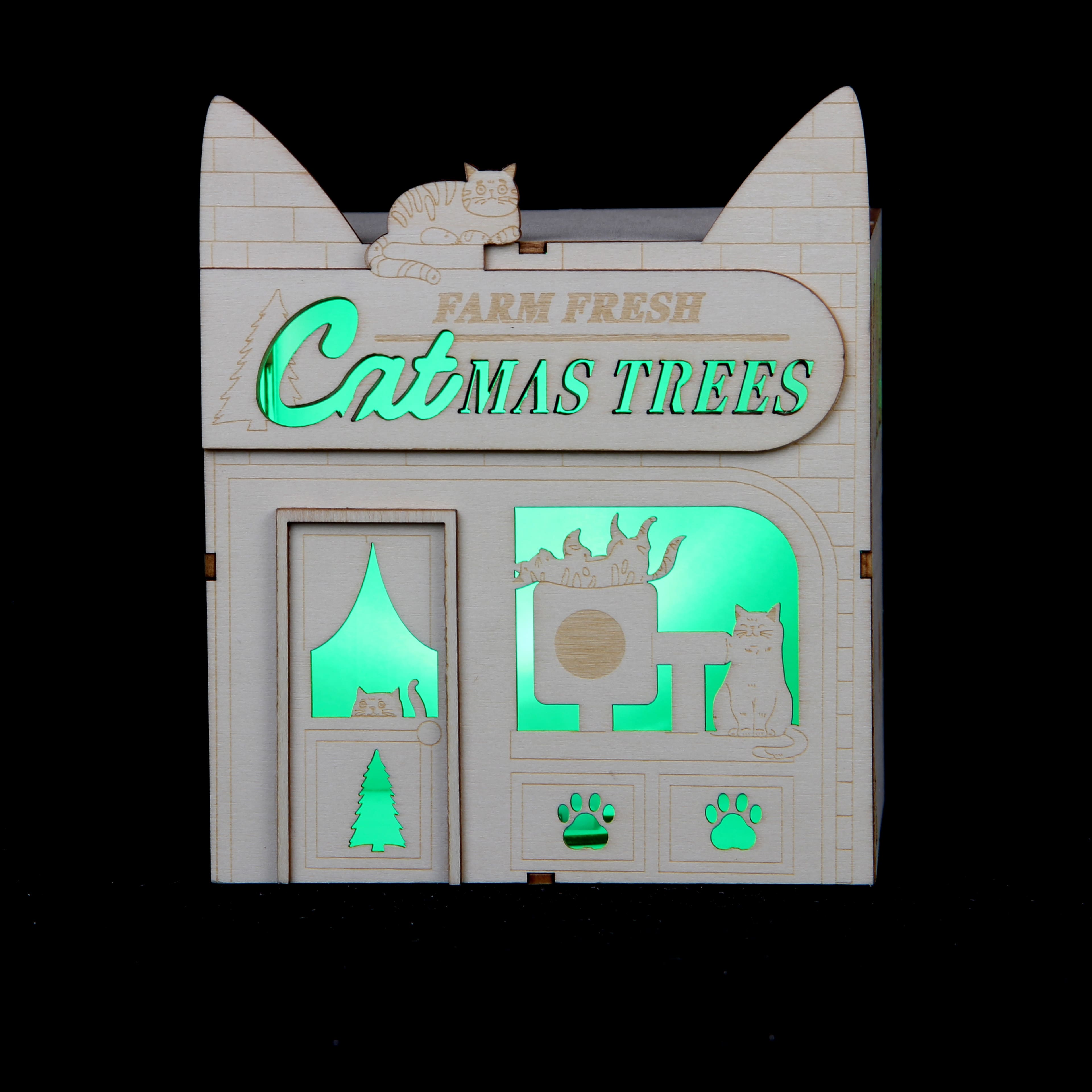 7&#x22; DIY Villages Cat-Mas LED Wood D&#xE9;cor by Make Market&#xAE;