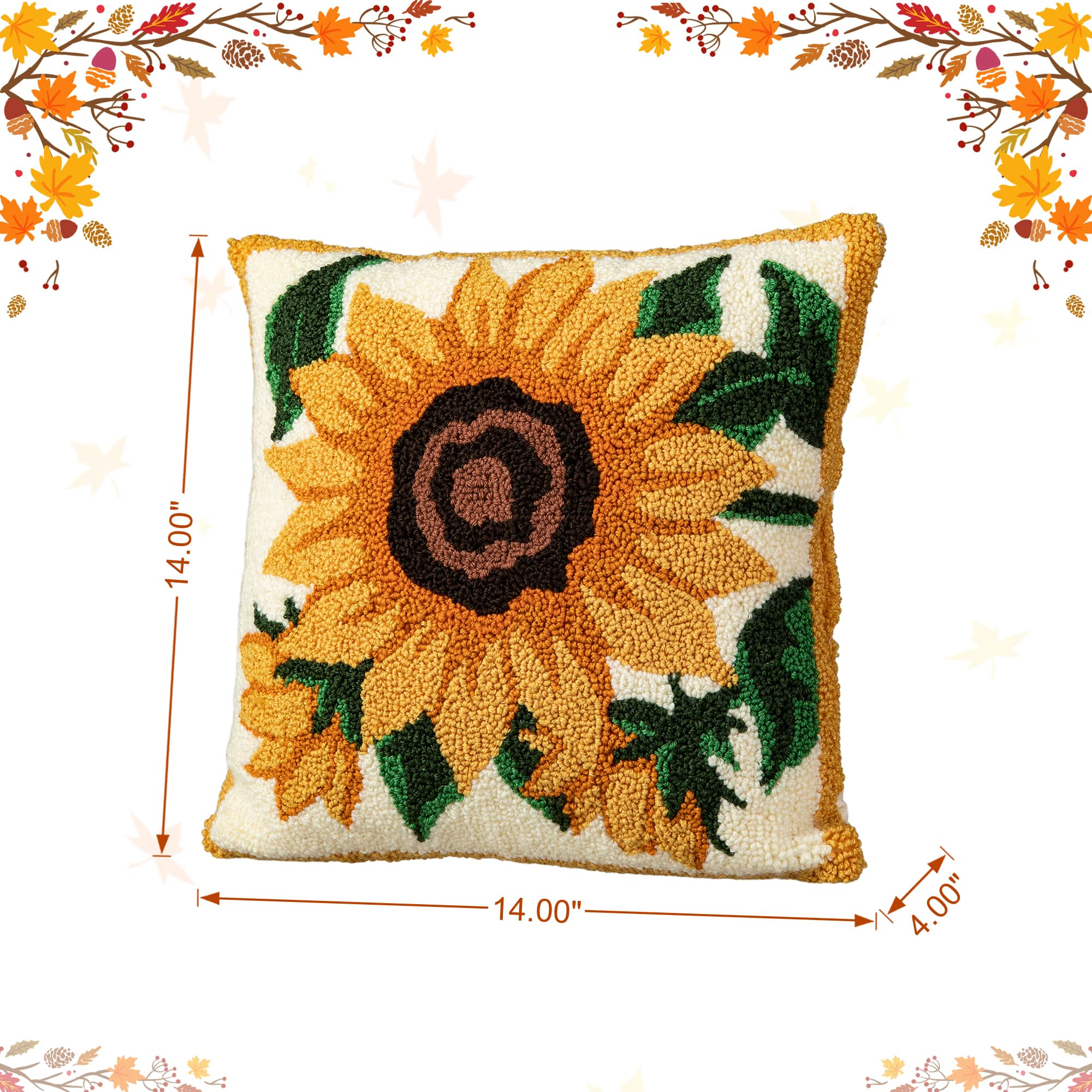 Glitzhome&#xAE; 14&#x22; Fall Hooked Sunflower Pillow