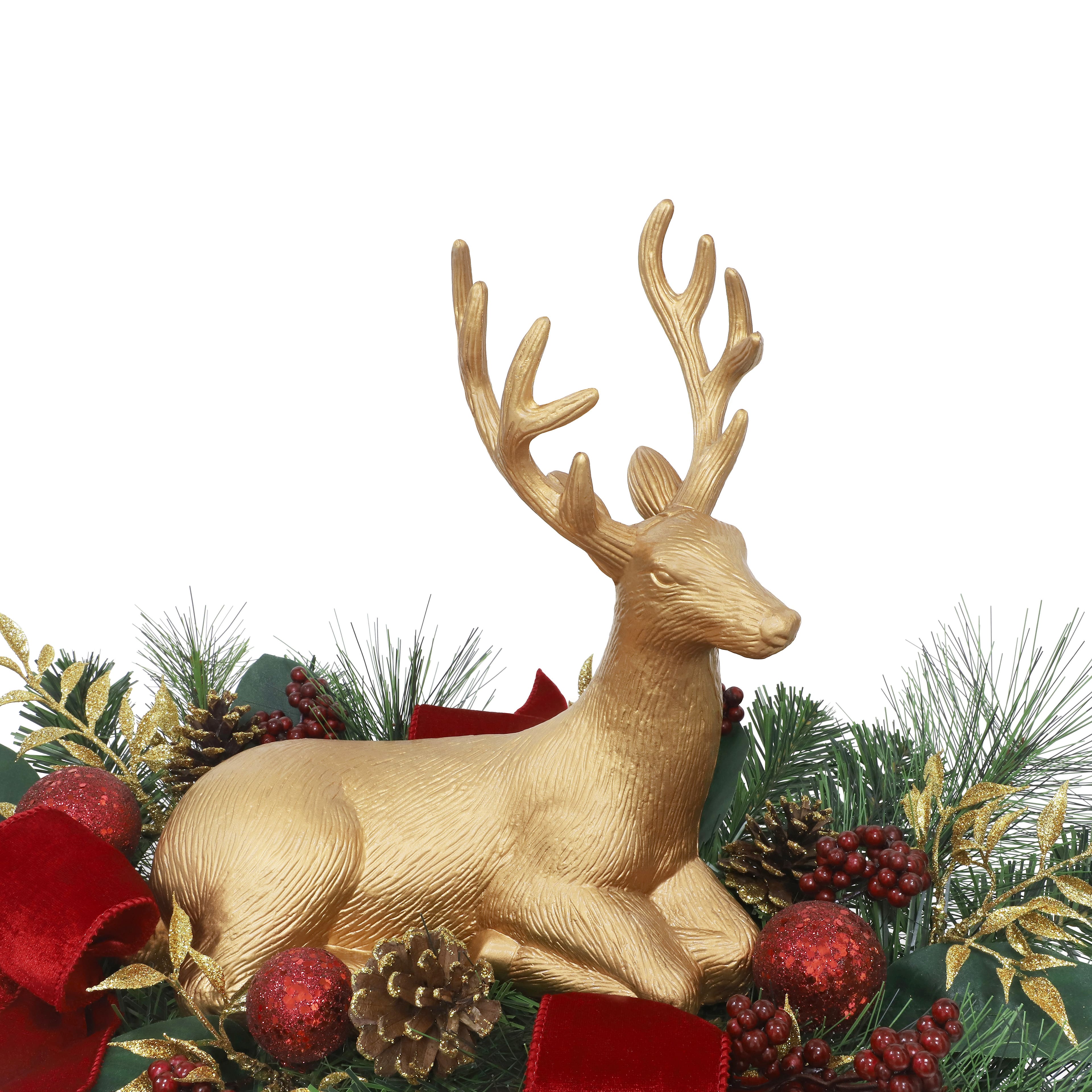 24&#x22; Gold Reindeer with Pine &#x26; Berry Centerpiece Tabletop D&#xE9;cor by Ashland&#xAE;
