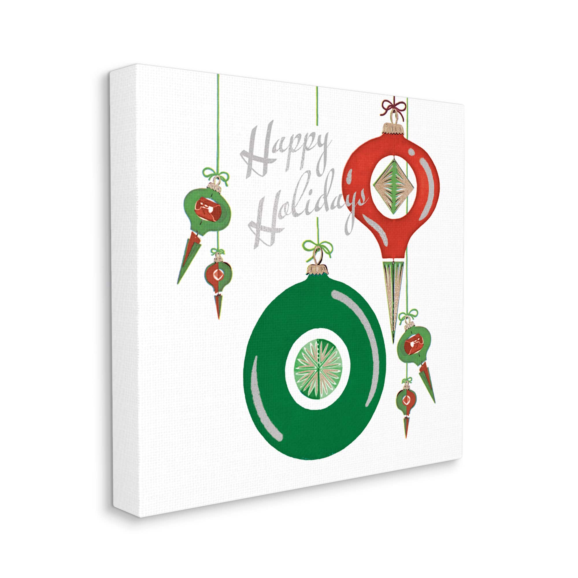 Stupell Industries Seasonal Happy Holidays Ornaments Canvas Wall Art