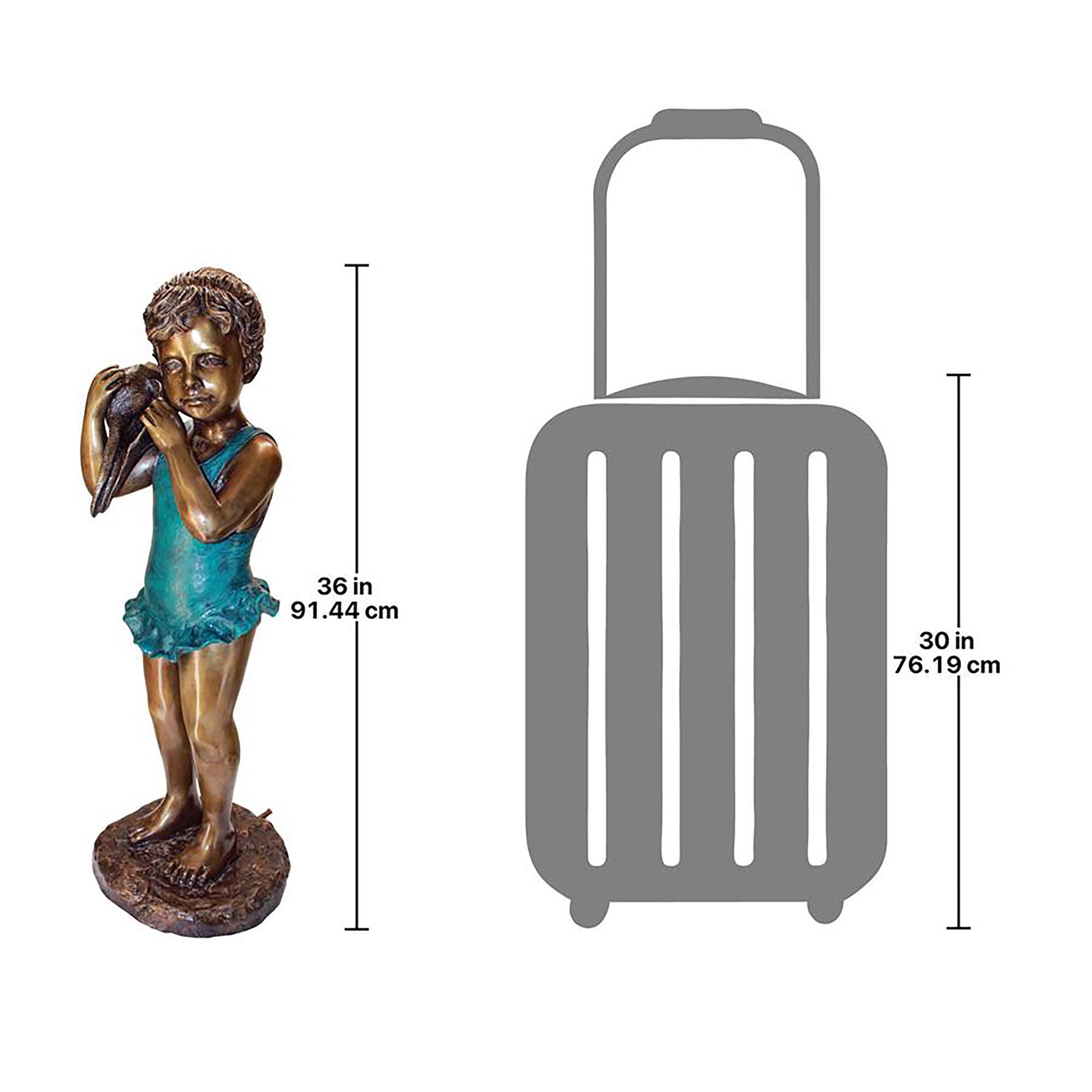 Design Toscano 36&#x22; Piped Cast Bronze Sea Shell Sounds Standing Girl Garden Statue