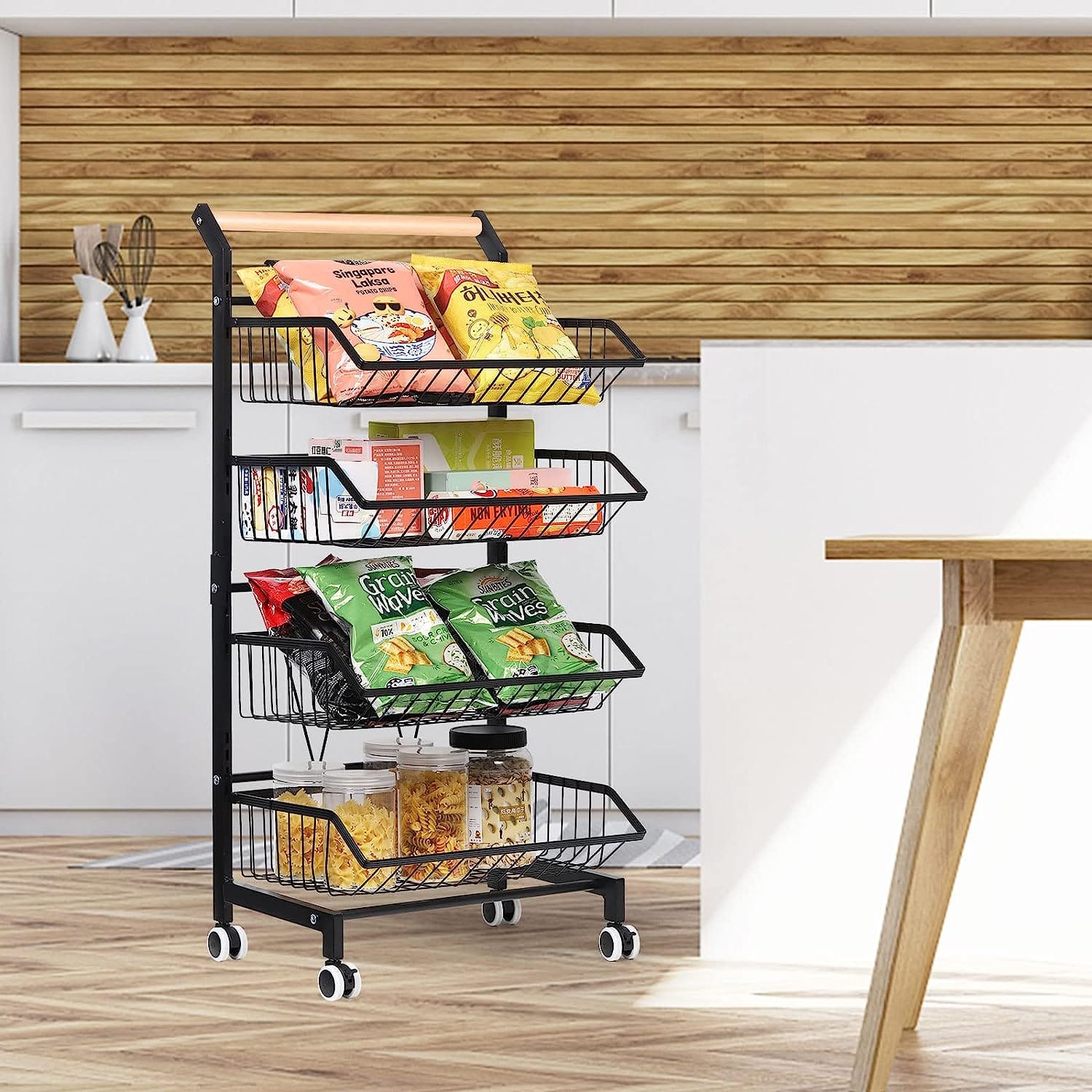 4-Tier Wood Fruit Vegetable Storage Rack Stand Stackable Fruit