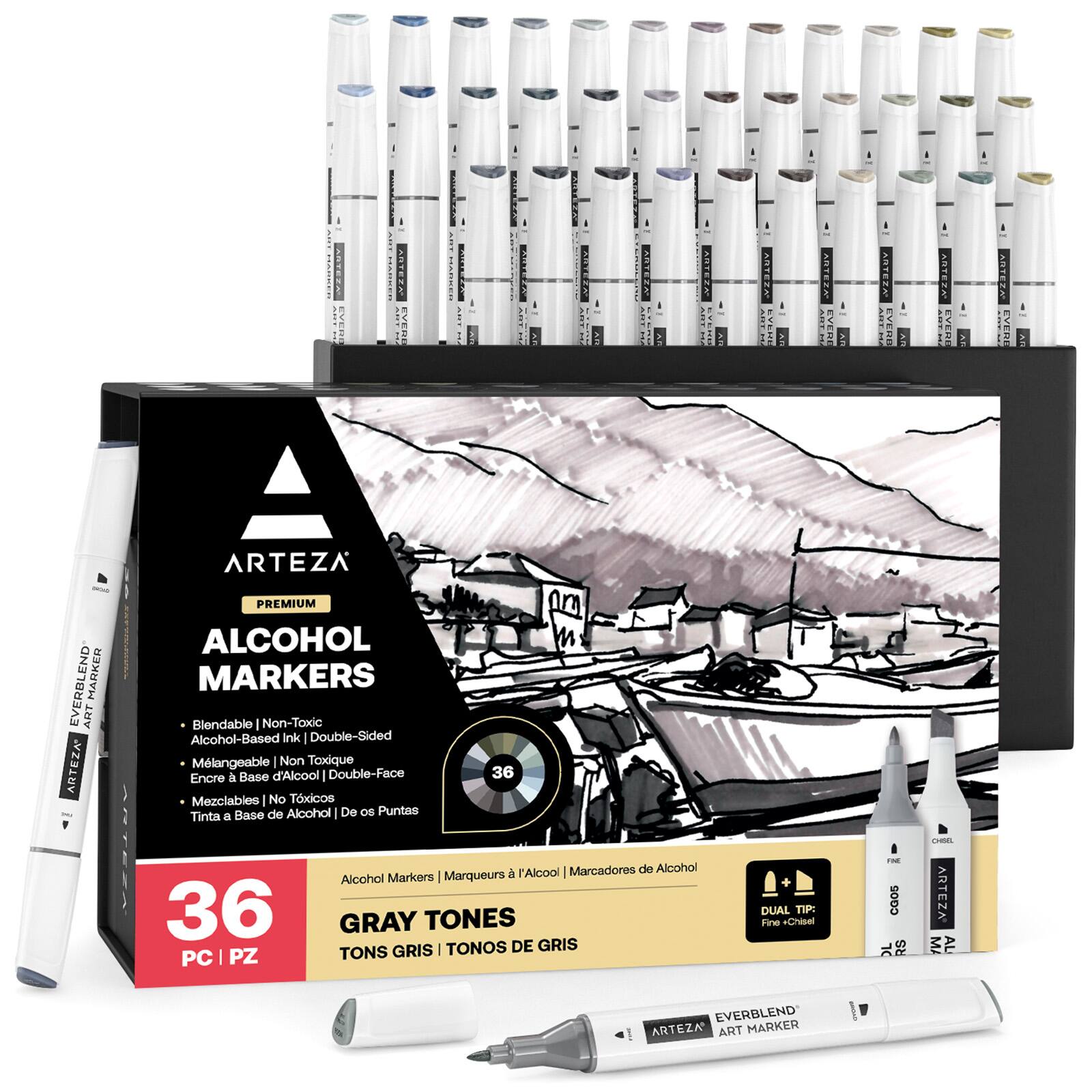 Arteza&#xAE; Gray Tones Dual Tip Alcohol Marker Set
