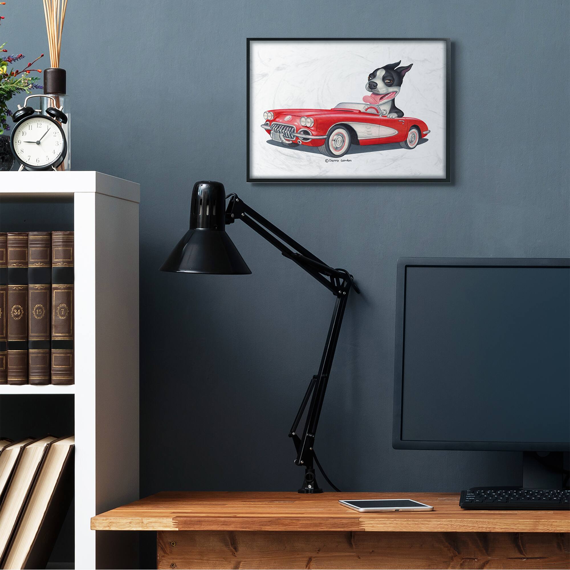 Stupell Industries Dog Driving Vintage Red Convertible Wall Art in Black Frame