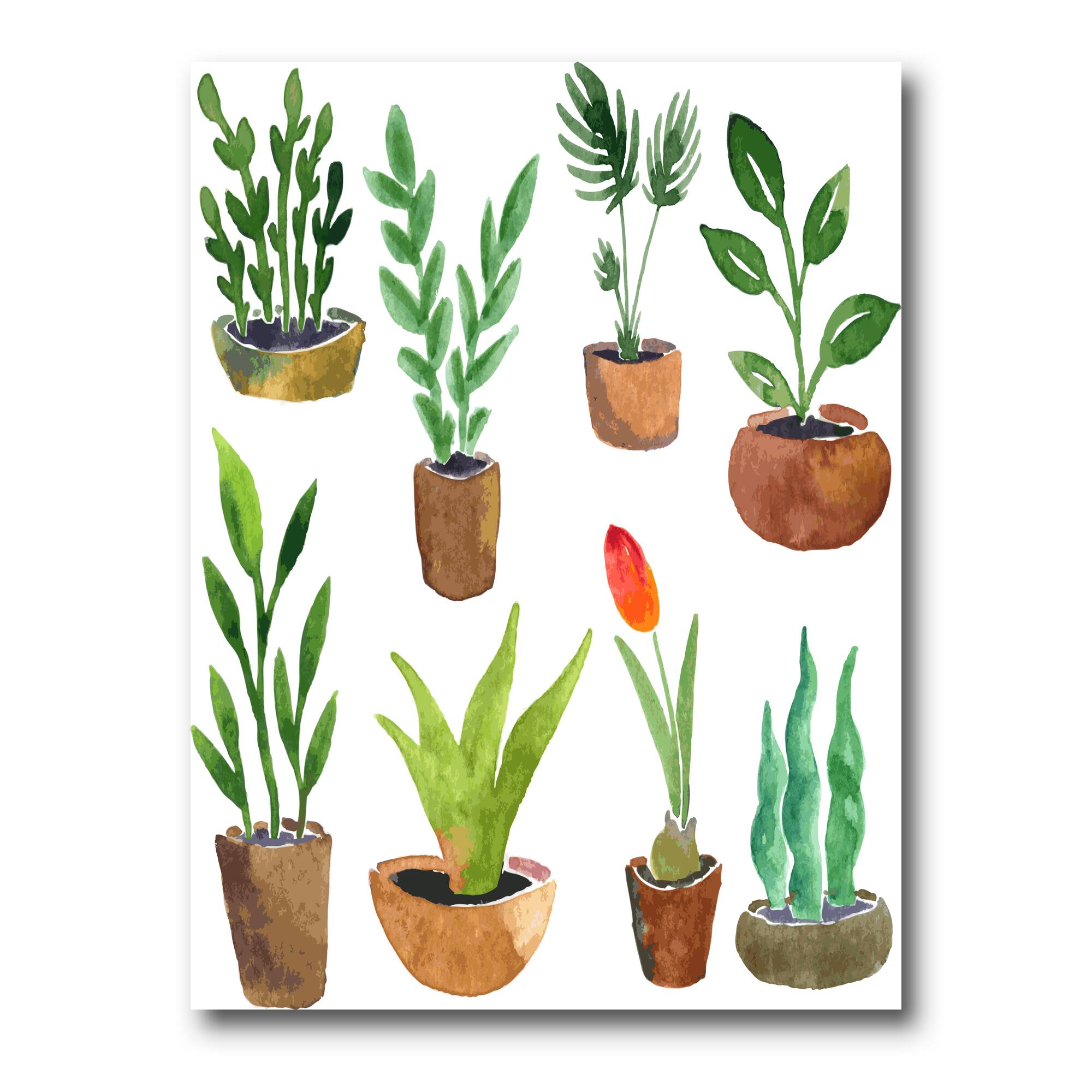 Designart - Eight Potted House Plants - Traditional Canvas Wall Art Print