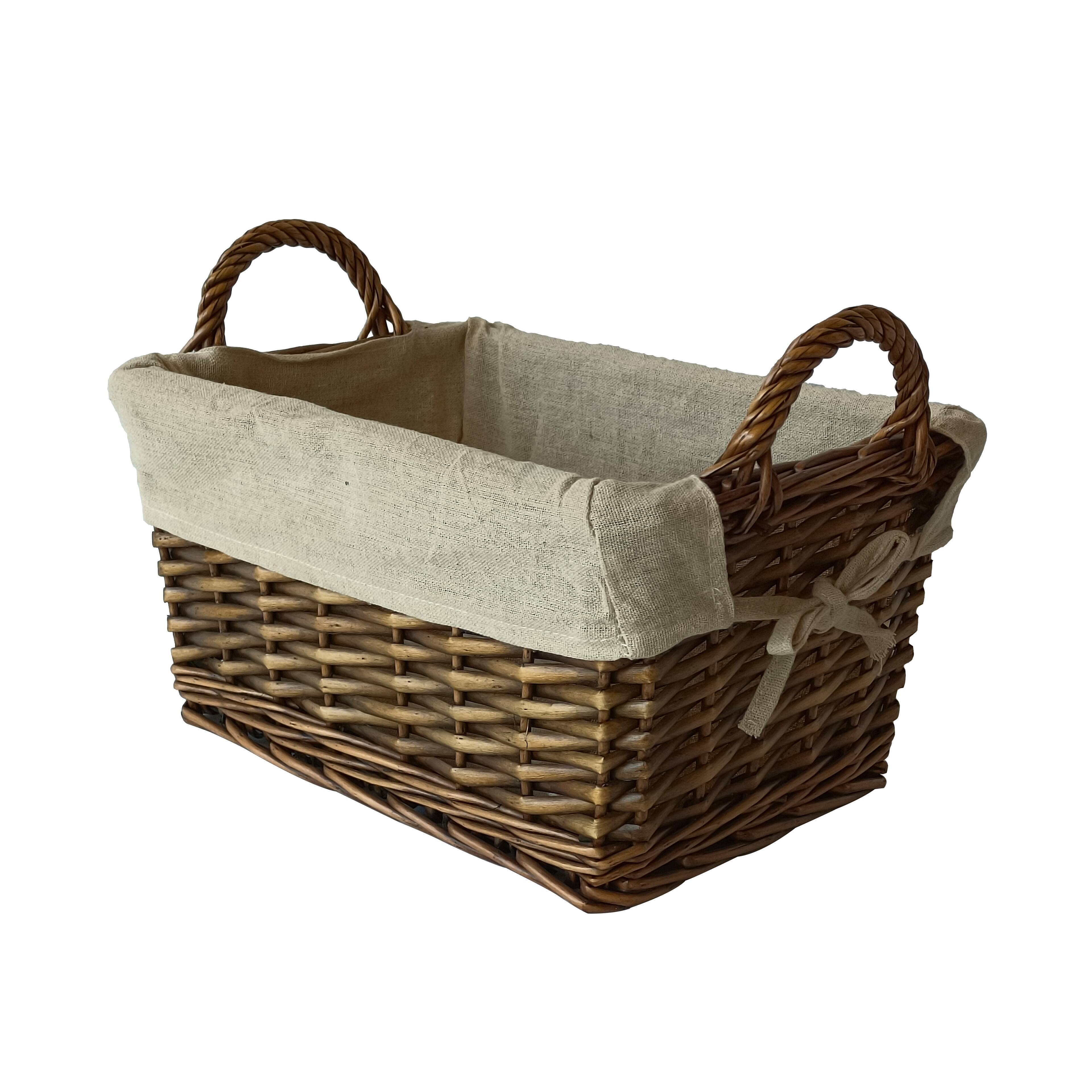 WICKER WILLOW BASKET LOG CARRIER HOLDER WITH HANDLES LINING STORAGE PICNIC 